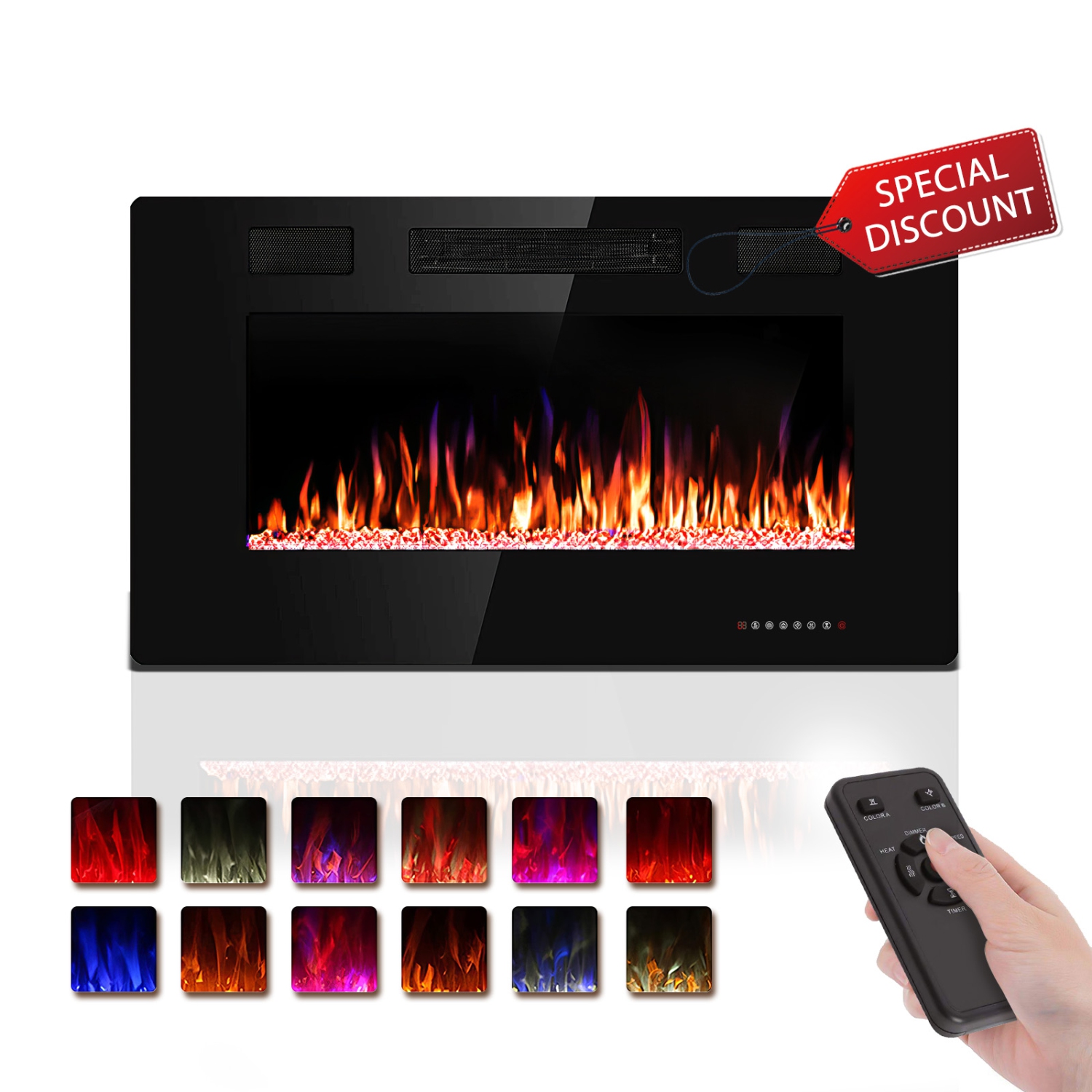 30 inch Wall Mounted Recessed Electric Fireplace Insert Flush Mount Linear Fireplace, Ultra-Thin Lightweight LED Fireplace Heater Fit 2x4&2x6 Stud