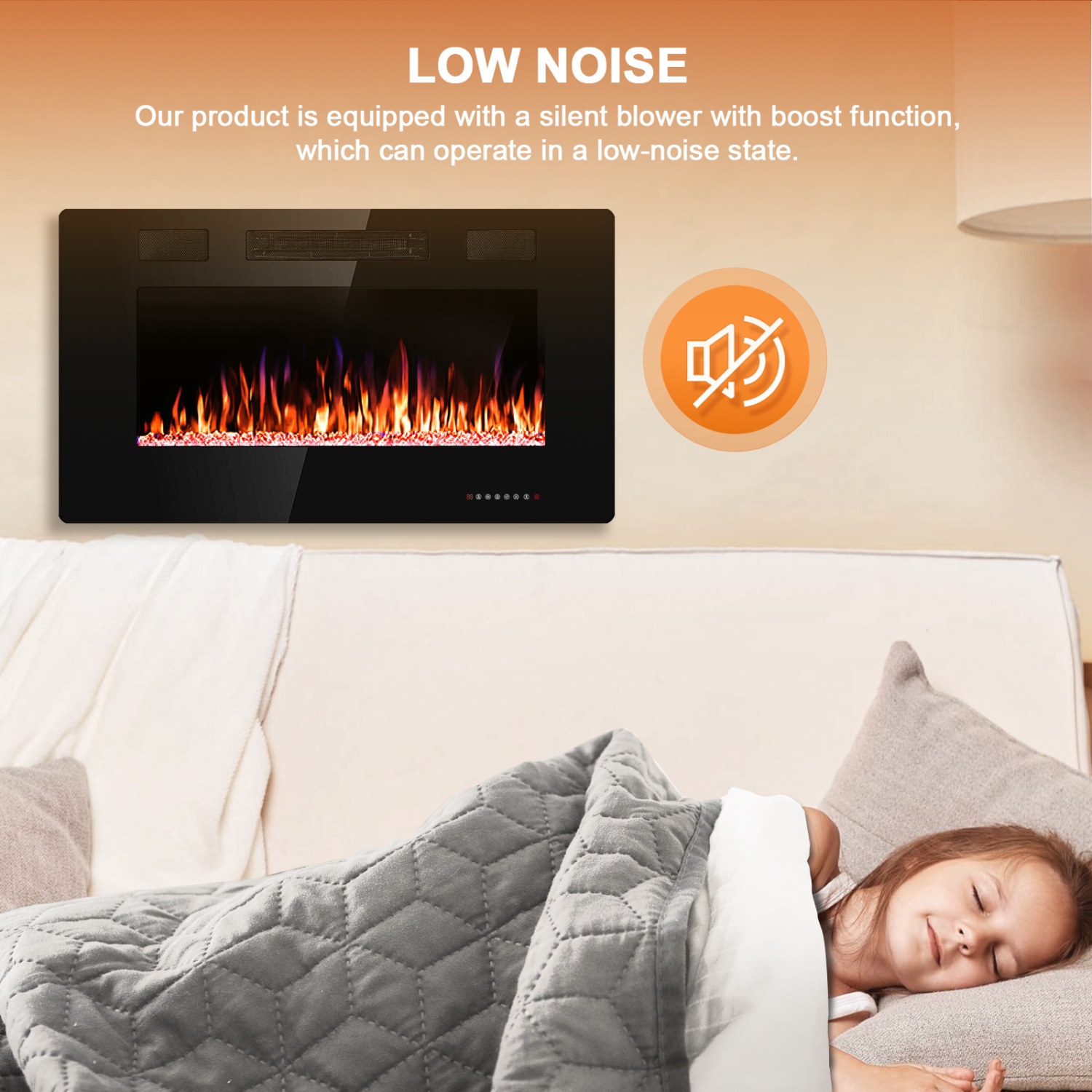 30 inch Wall Mounted Recessed Electric Fireplace Insert Flush Mount Linear Fireplace, Ultra-Thin Lightweight LED Fireplace Heater Fit 2x4&2x6 Stud