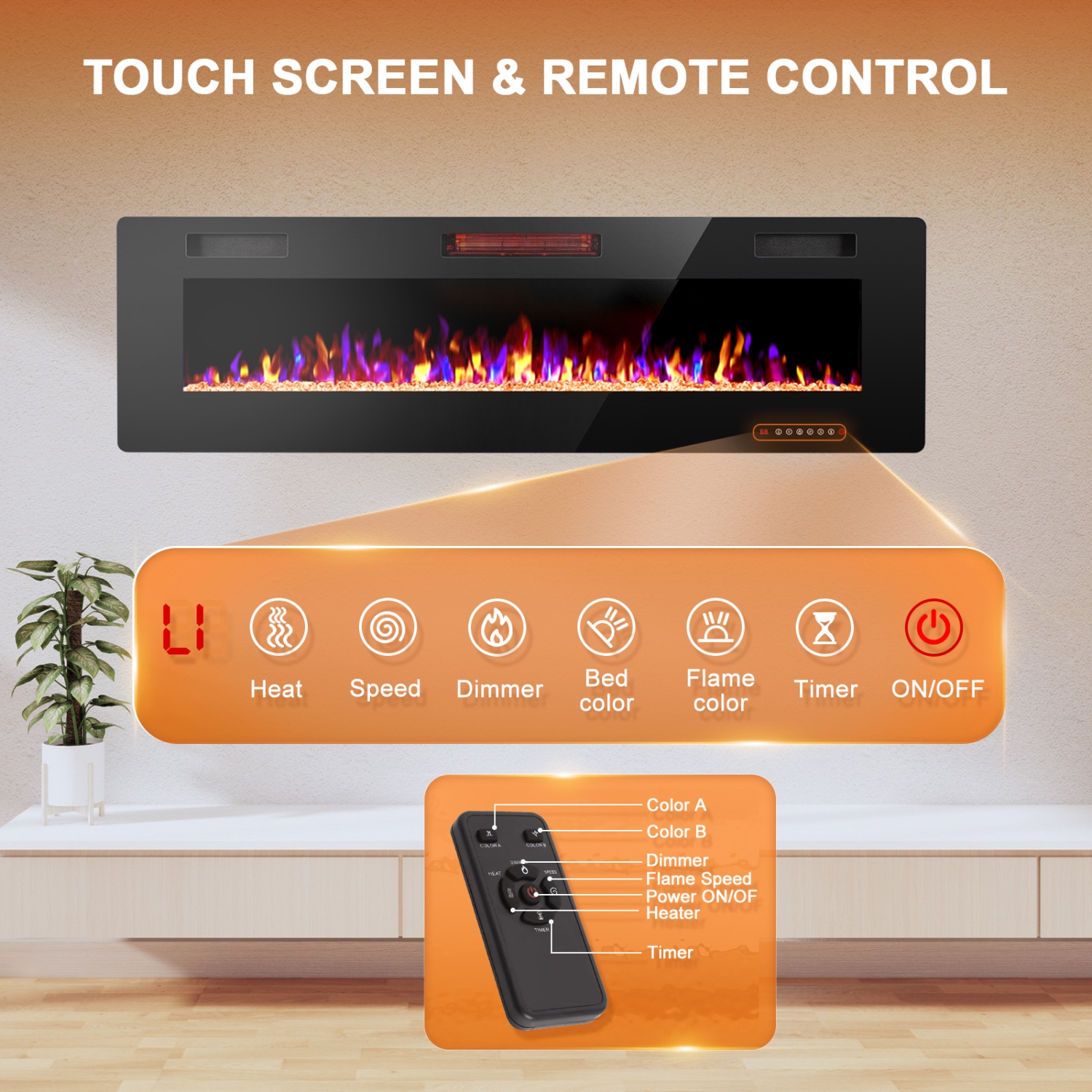 Antarctic Star 68 inch Wall Mounted Recessed Electric Fireplace Insert Flush Mount Linear Fireplace, Ultra-Thin Lightweight LED Fireplace Heater Fit