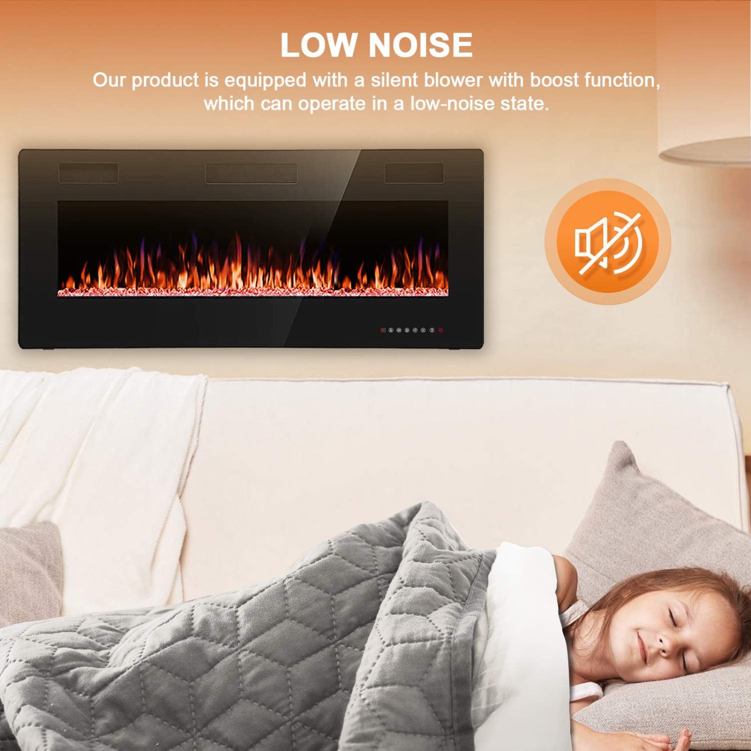 Antarctic Star 42 inch Wall Mounted Recessed Electric Fireplace Insert Flush Mount Linear Fireplace, Ultra-Thin Lightweight LED Fireplace Heater Fit