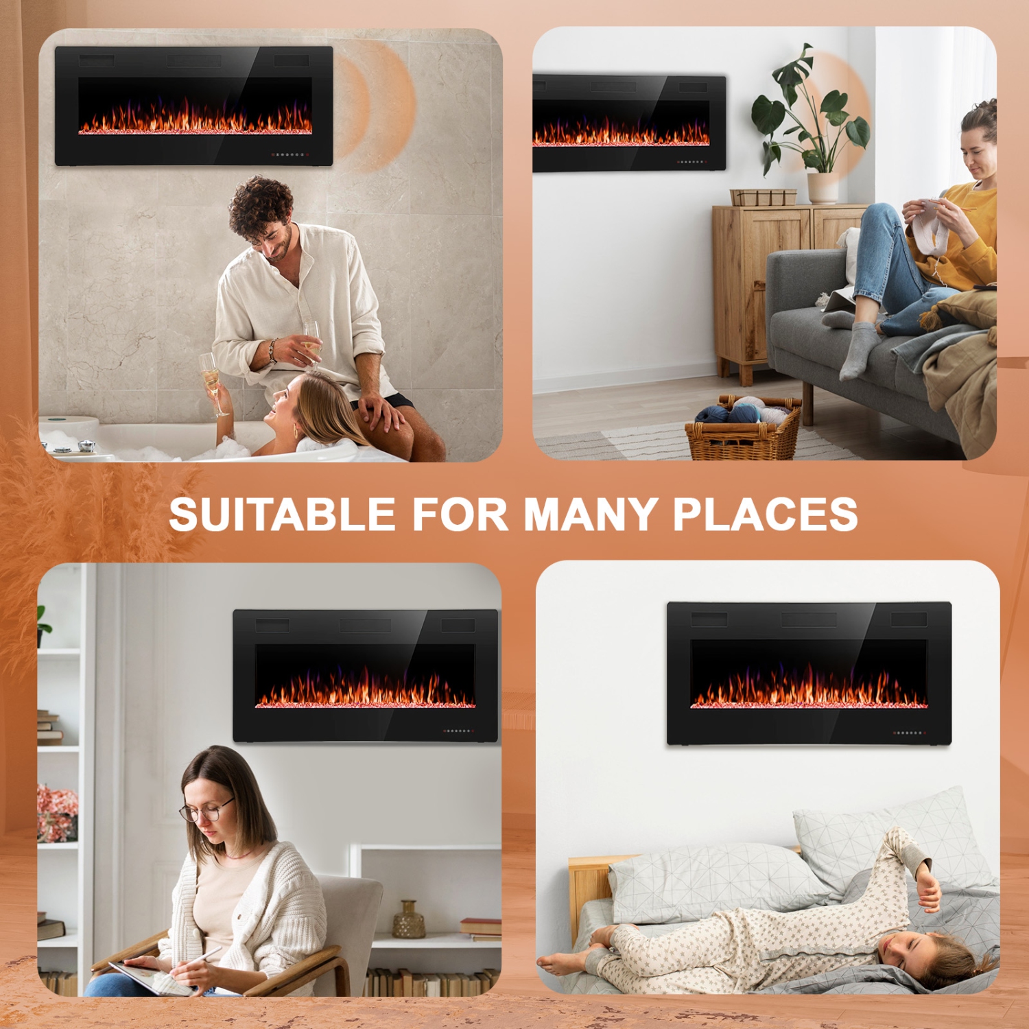 Antarctic Star 42 inch Wall Mounted Recessed Electric Fireplace Insert Flush Mount Linear Fireplace, Ultra-Thin Lightweight LED Fireplace Heater Fit