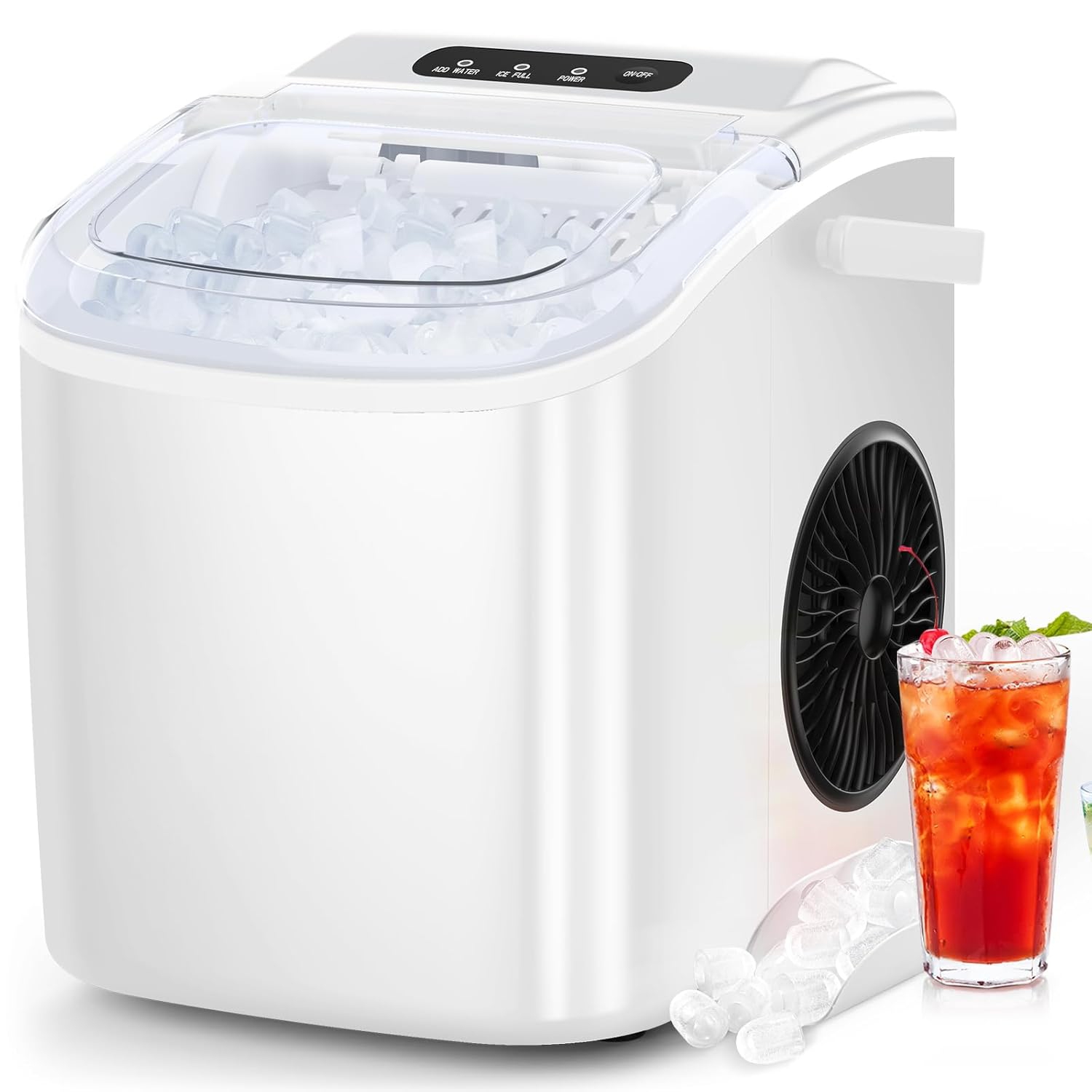 Antarctic Star Portable Ice Maker,Countertop Model,Self-Cleaning,26.5lbs/24Hrs,6 Mins/9 Pcs Bullet Ice,Includes Ice Scoop and Basket,White