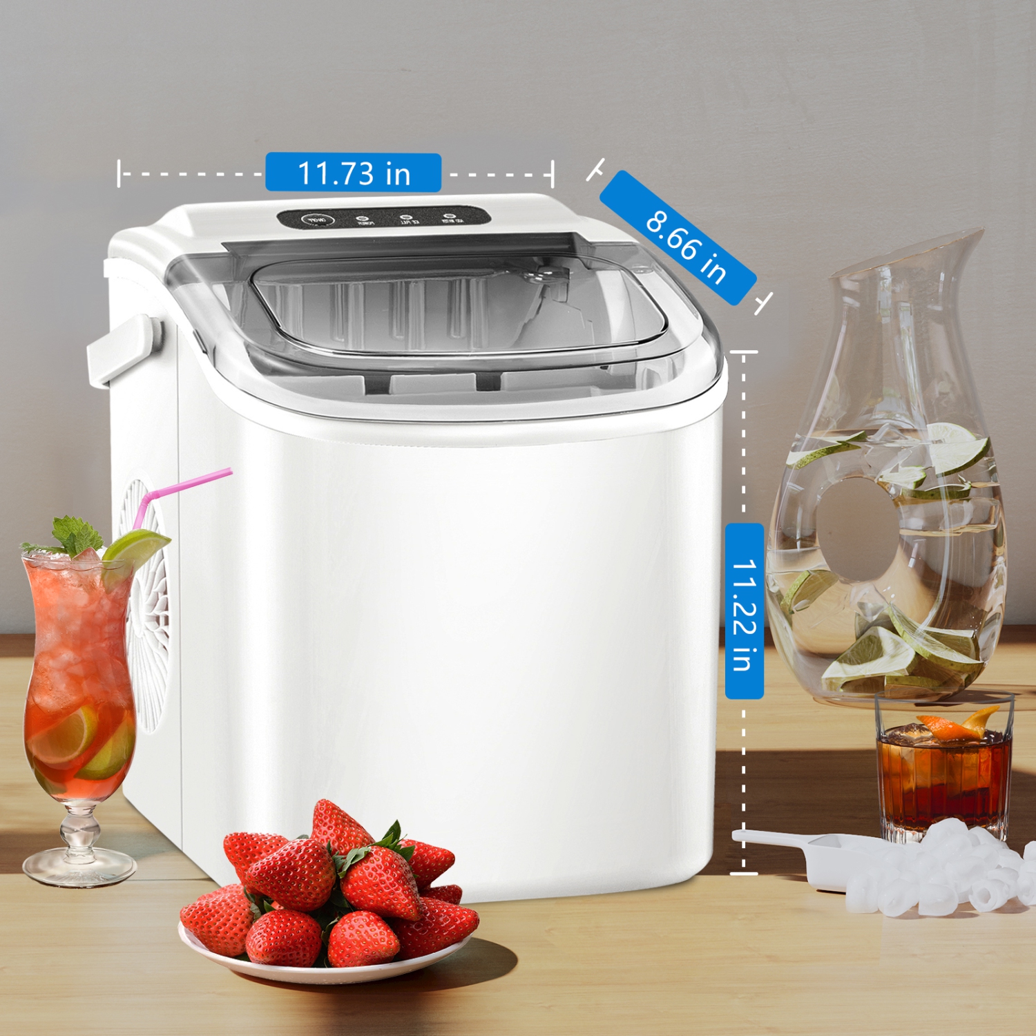 Antarctic Star Portable Ice Maker,Countertop Model,Self-Cleaning,26.5lbs/24Hrs,6 Mins/9 Pcs Bullet Ice,Includes Ice Scoop and Basket,White