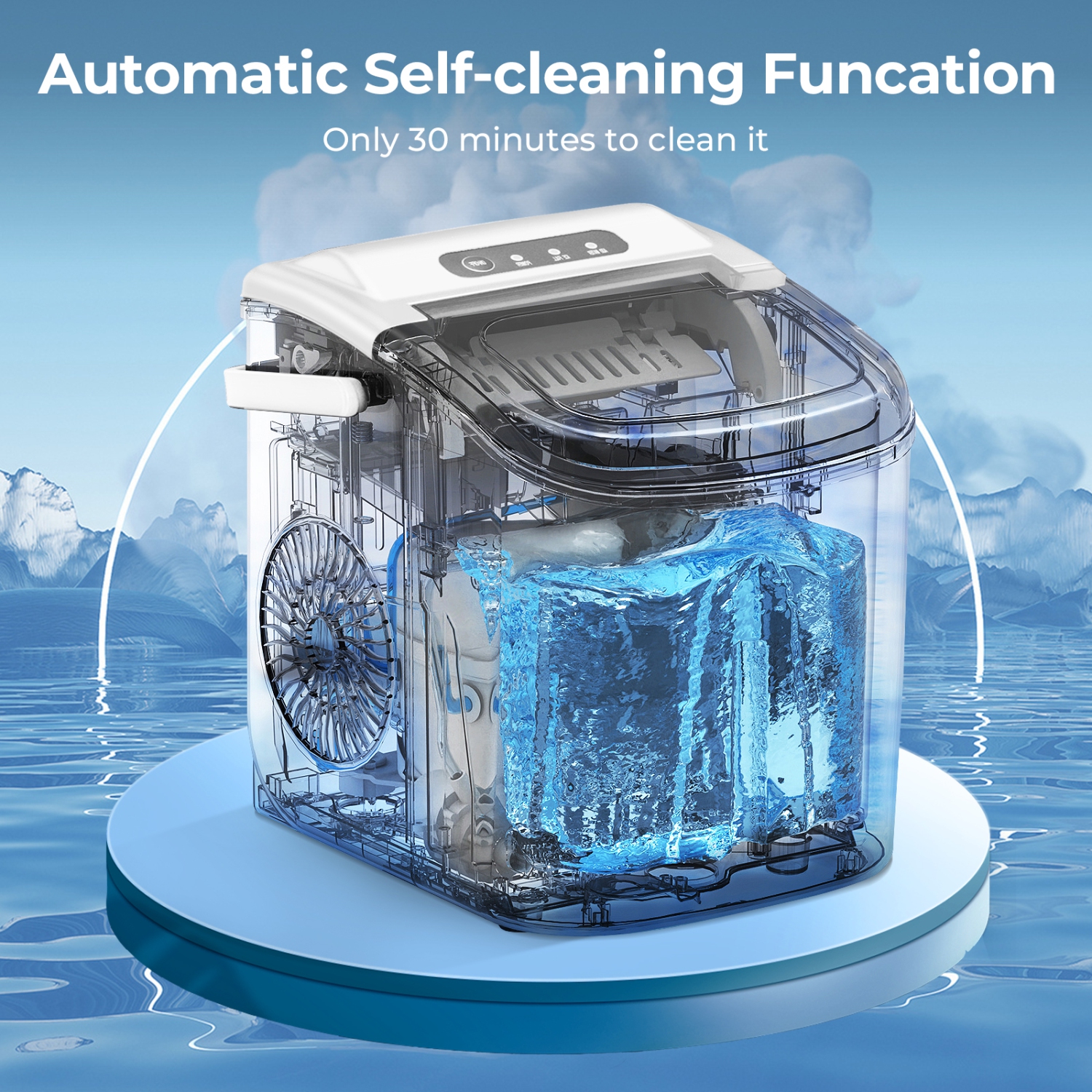 Antarctic Star Portable Ice Maker,Countertop Model,Self-Cleaning,26.5lbs/24Hrs,6 Mins/9 Pcs Bullet Ice,Includes Ice Scoop and Basket,White