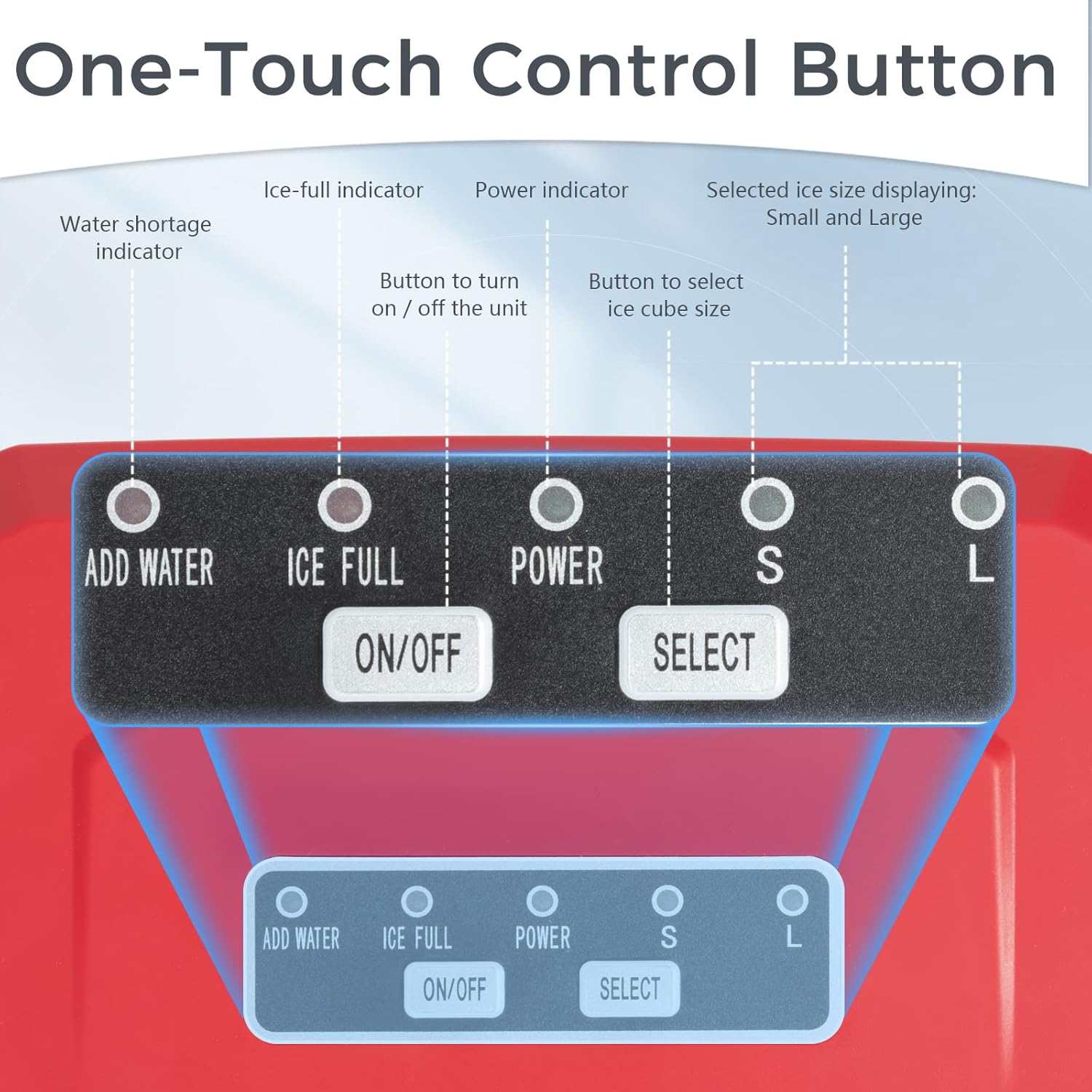 Antarctic Star Portable Ice Maker,self-cleaning,makes 9 cubes in 6 minutes,26.5 lbs/24h,includes ice scoop and basket,2 ice cube sizes for home,Red
