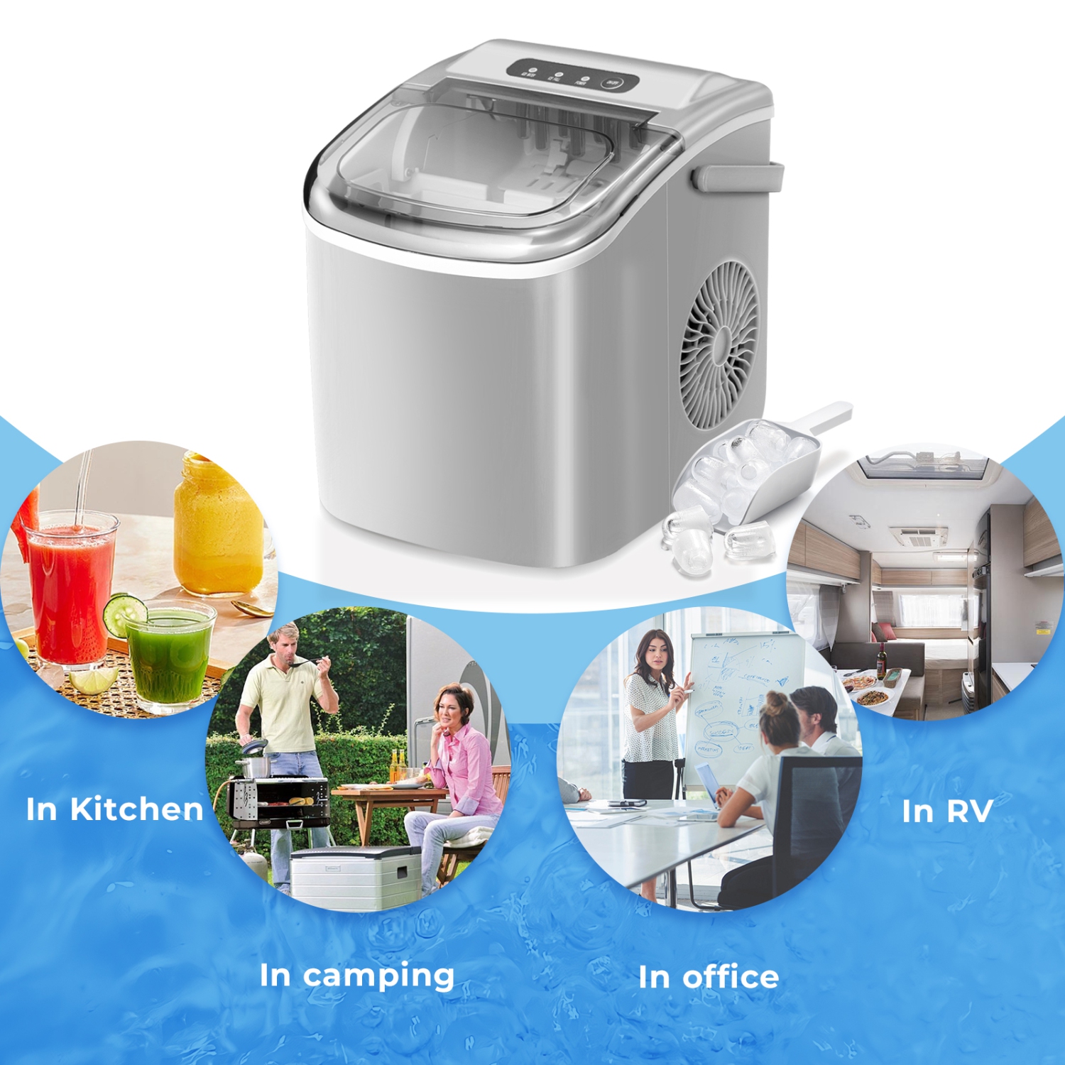 Antarctic Star Portable Ice Maker,Countertop Model,Self-Cleaning,26.5lbs/24Hrs,6 Mins/9 Pcs Bullet Ice,Includes Ice Scoop and Basket,Grey