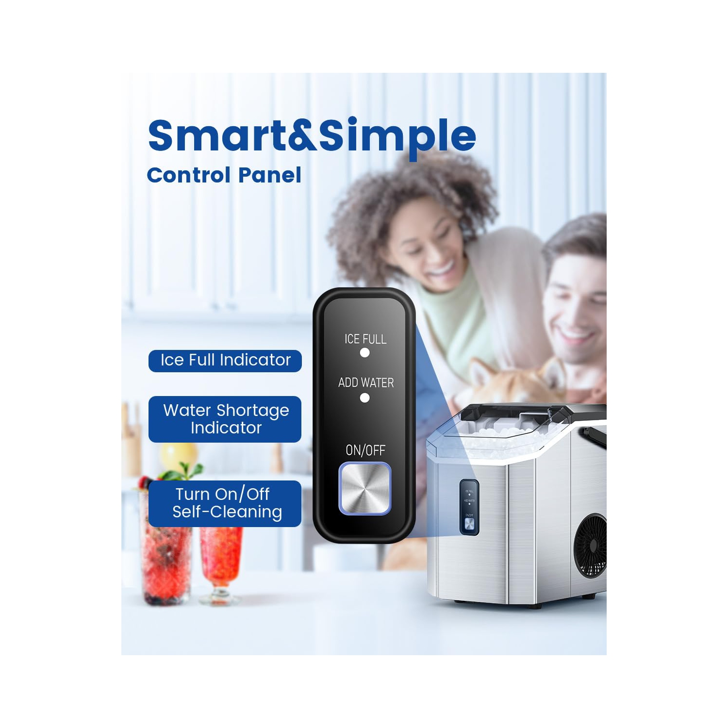 Antarctic Star Nugget Ice Maker Countertop, Portable Ice Maker Machine with Handle, Self-Cleaning, with Ice Scoop and Basket, Stainless Steel Silver