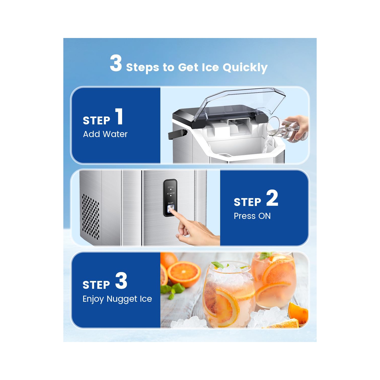 Antarctic Star Nugget Ice Maker Countertop, Portable Ice Maker Machine with Handle, Self-Cleaning, with Ice Scoop and Basket, Stainless Steel Silver