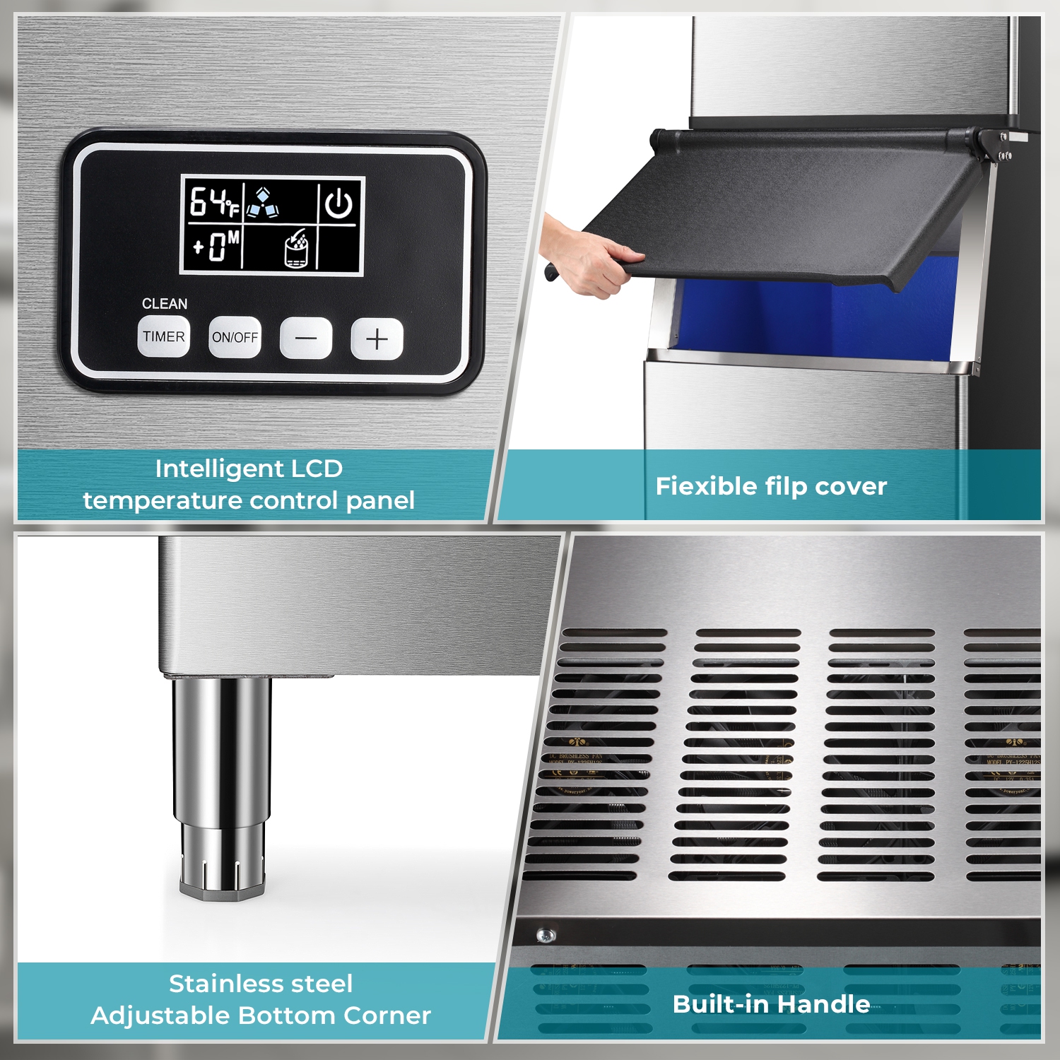 Antarctic Star Ice Maker Machine Commercialuring a 352 lbs/24H production capacity, includes a 198 lbs ice bin and comes with a scoop