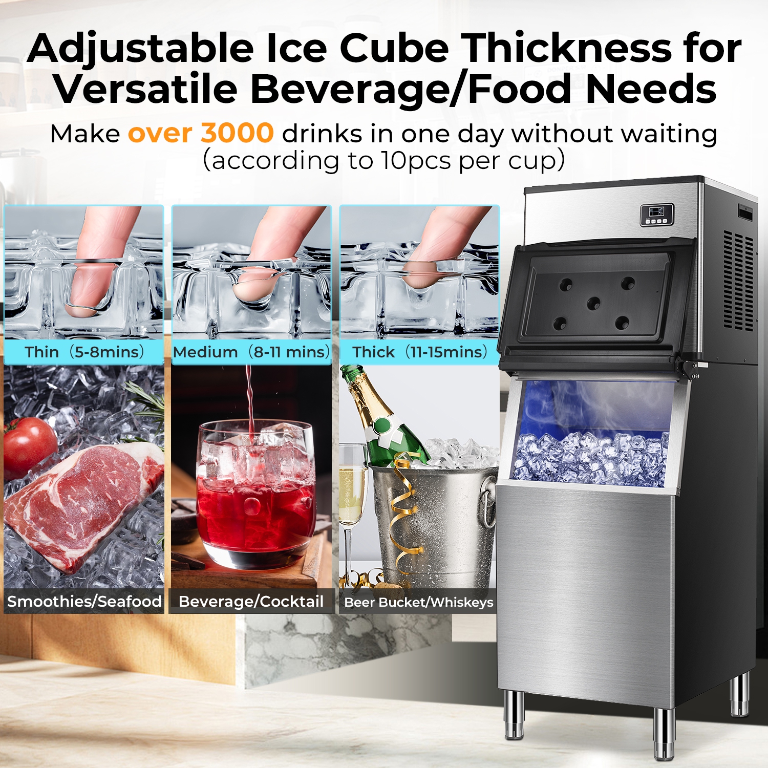 Antarctic Star Ice Maker Machine Commercialuring a 352 lbs/24H production capacity, includes a 198 lbs ice bin and comes with a scoop