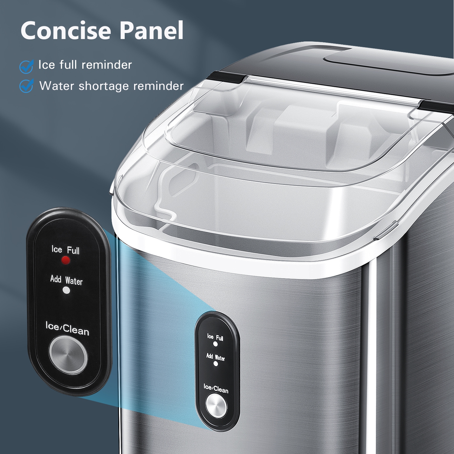 Antarctic Star Nugget Countertop Ice Maker with Soft Chewable Pellet Ice, Self-Cleaning, Sonic Ice, One-Click Operation, Stainless Steel Silver