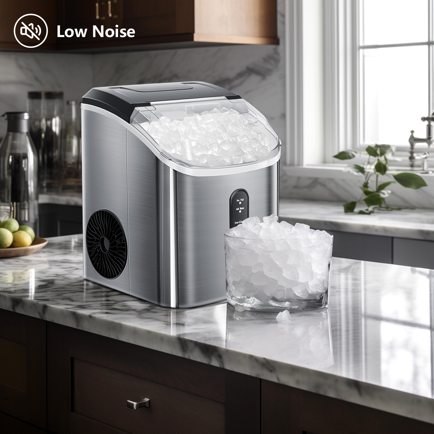 Antarctic Star Nugget Countertop Ice Maker with Soft Chewable Pellet Ice, Self-Cleaning, Sonic Ice, One-Click Operation, Stainless Steel Silver