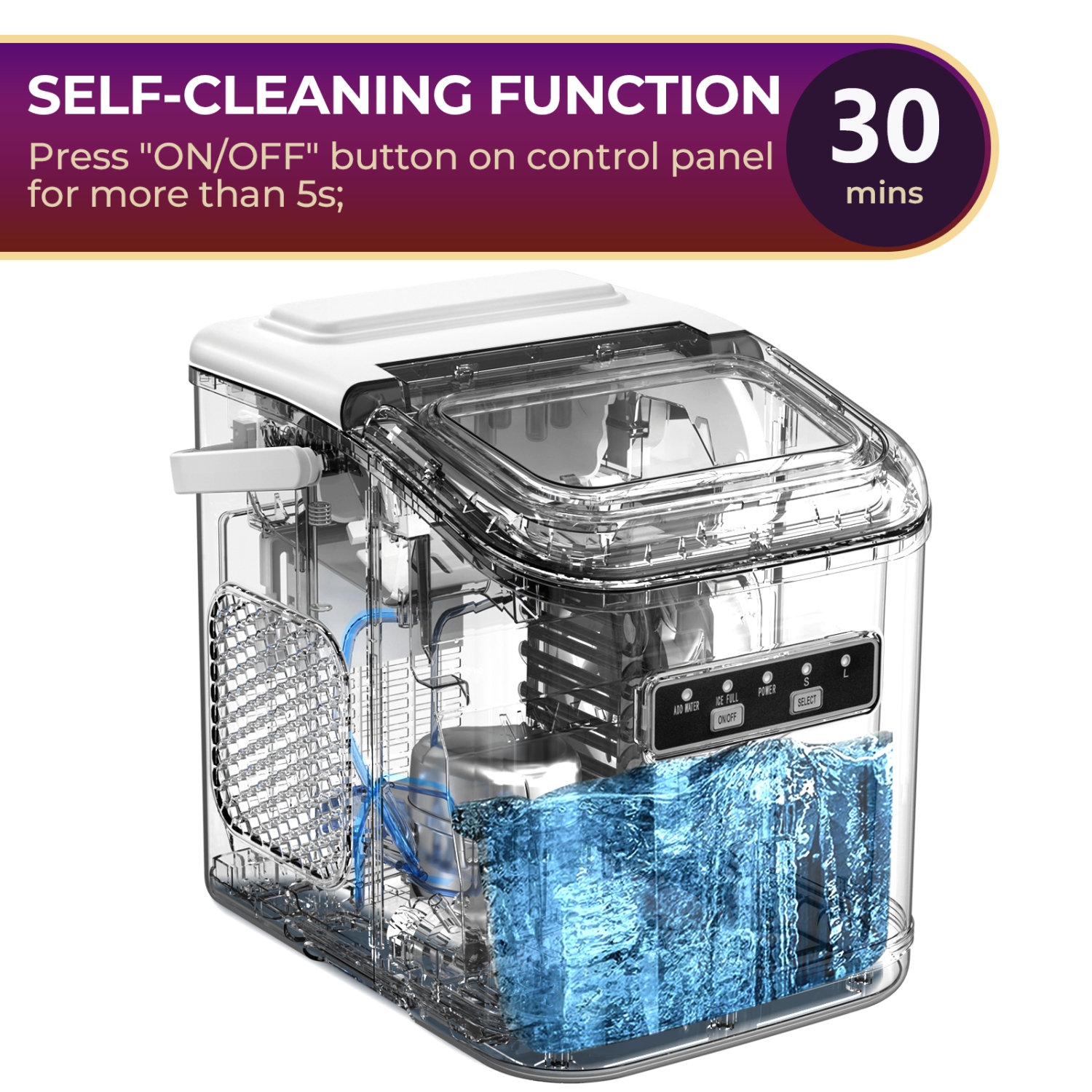 Antarctic Star Countertop Ice Maker, producing 9 bullet ice cubes in 6 minutes and 26.5 lbs of ice per 24 hours and includes a basket and scoop,WHITE