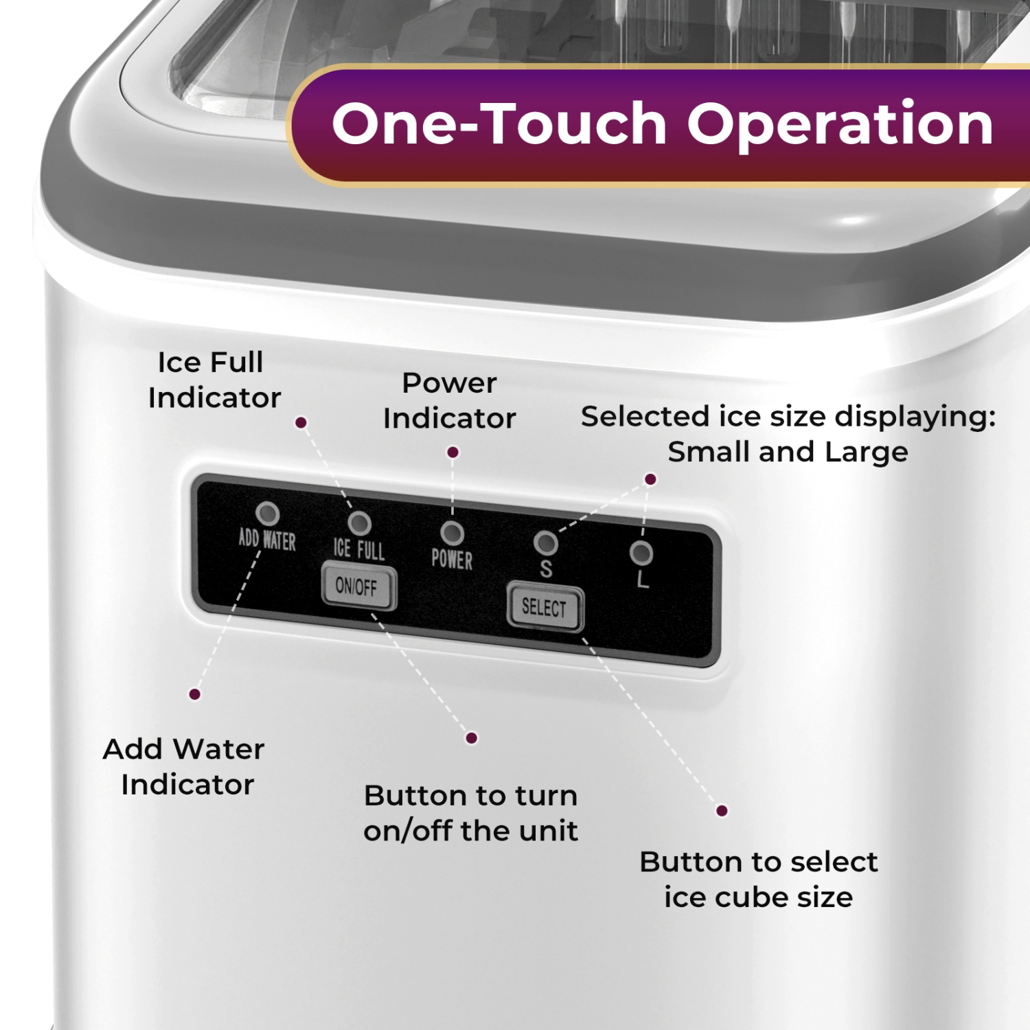 Antarctic Star Countertop Ice Maker, producing 9 bullet ice cubes in 6 minutes and 26.5 lbs of ice per 24 hours and includes a basket and scoop,WHITE