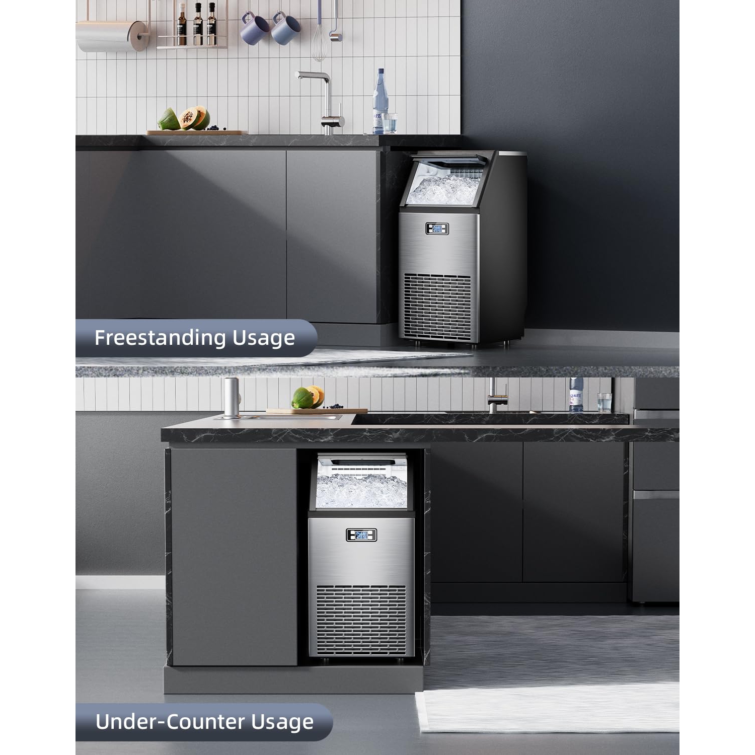 Antarctic Star Stainless Steel Commercial Ice Machine, 24-Hour Timer, Ice Thickness Control, and Quick Self-Cleaning Function for Bar/Cafes/Home