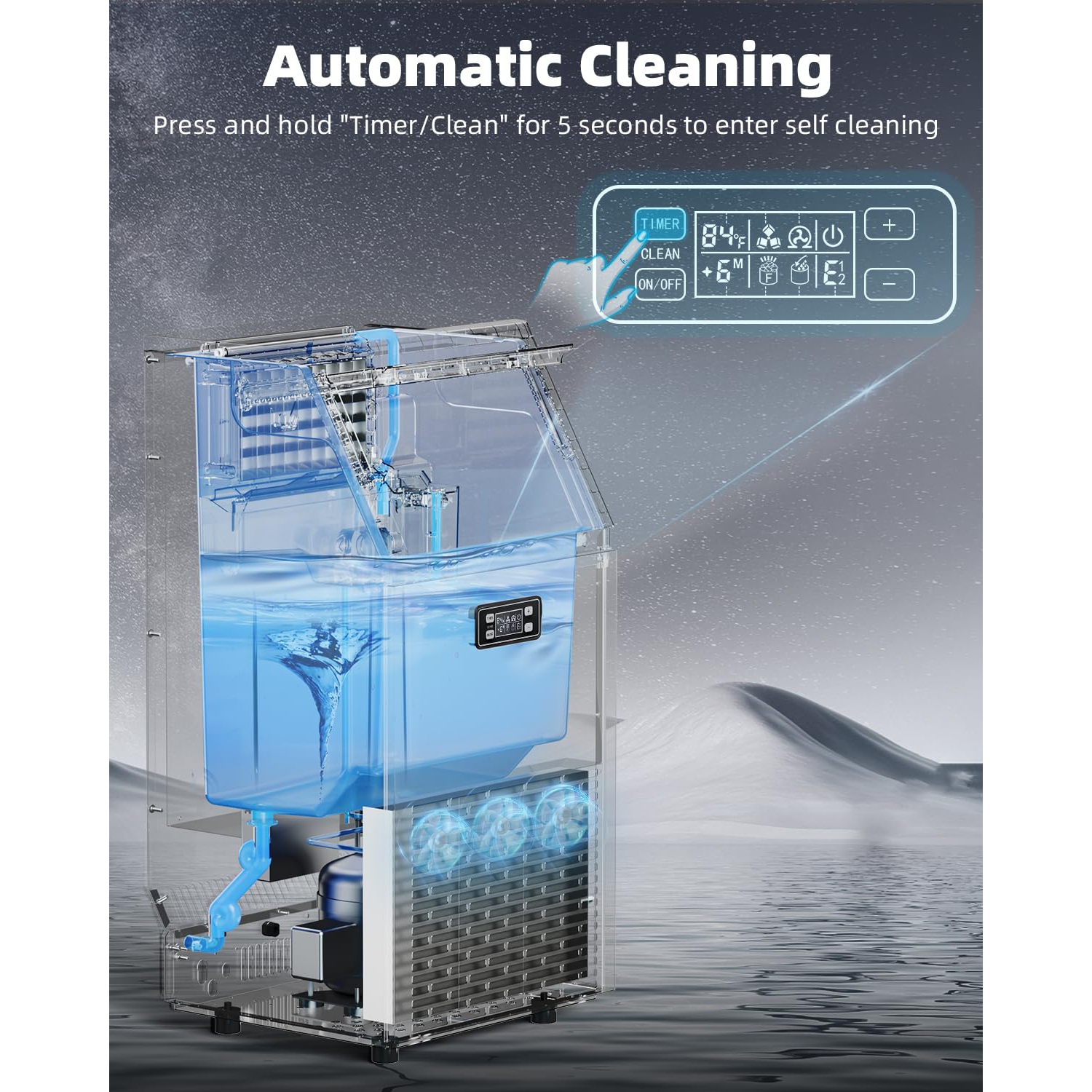 Antarctic Star Stainless Steel Commercial Ice Machine, 24-Hour Timer, Ice Thickness Control, and Quick Self-Cleaning Function for Bar/Cafes/Home