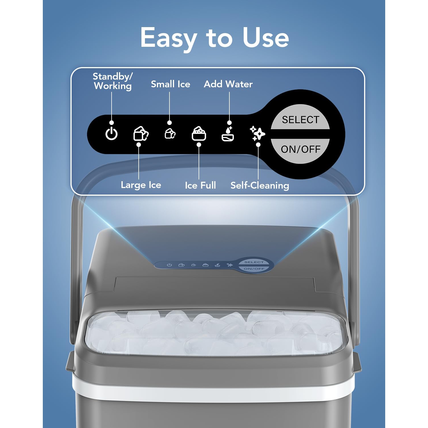 Antarctic Star Ice Makers Countertop, Collapsible Portable Countertop Ice Maker, 2 Sizes of Ice Cube, Small Ice Maker with Ice Basket/Scoop, Grey