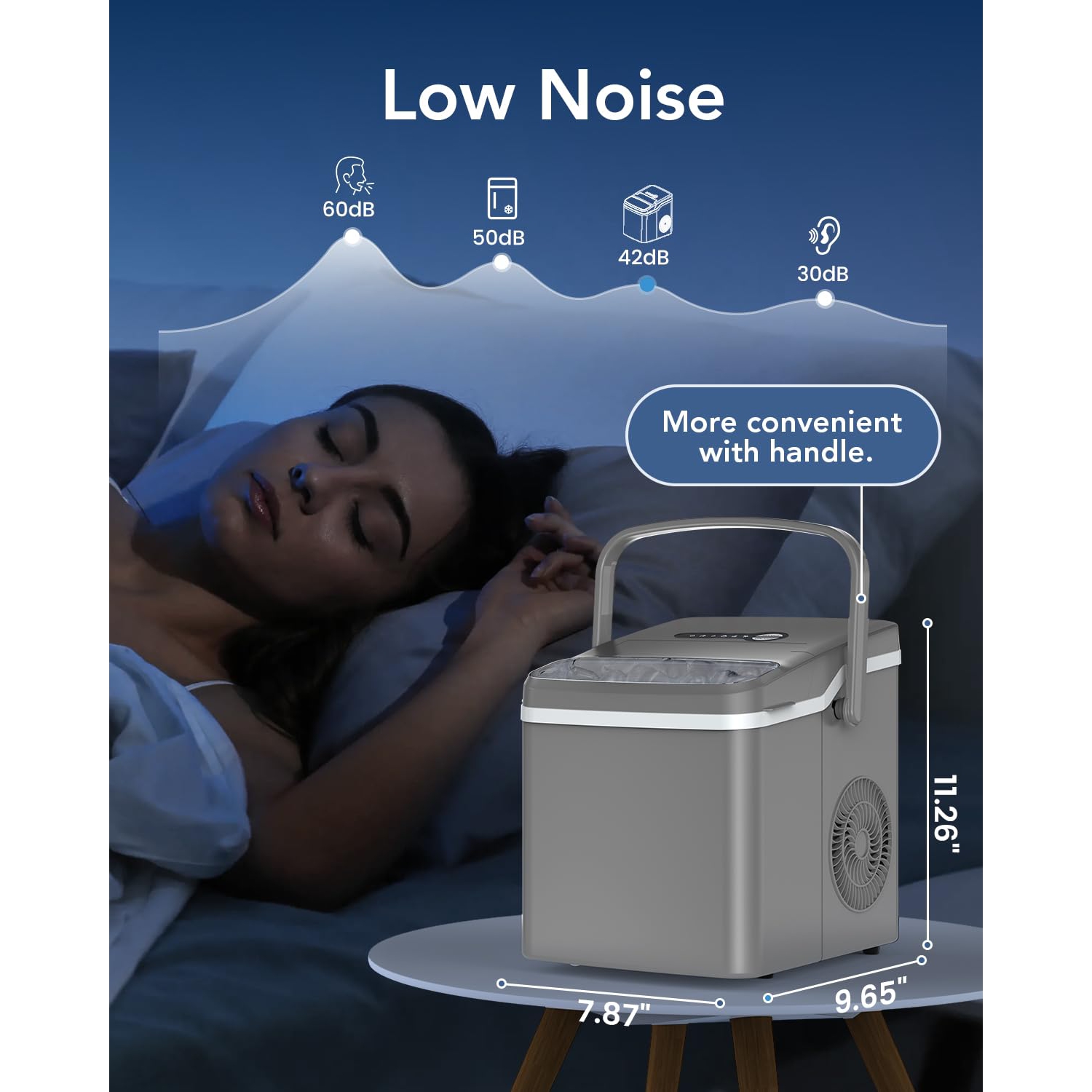 Antarctic Star Ice Makers Countertop, Collapsible Portable Countertop Ice Maker, 2 Sizes of Ice Cube, Small Ice Maker with Ice Basket/Scoop, Grey