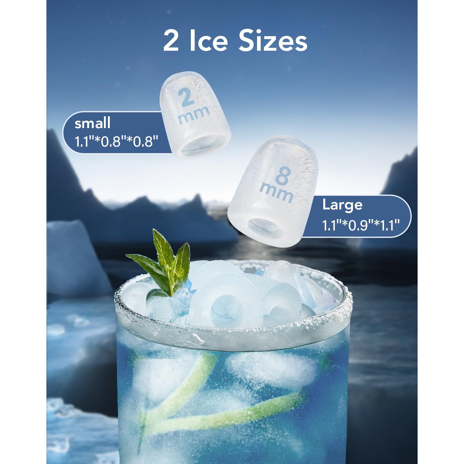 Antarctic Star Ice Makers Countertop, Collapsible Portable Countertop Ice Maker, 2 Sizes of Ice Cube, Small Ice Maker with Ice Basket/Scoop, Grey