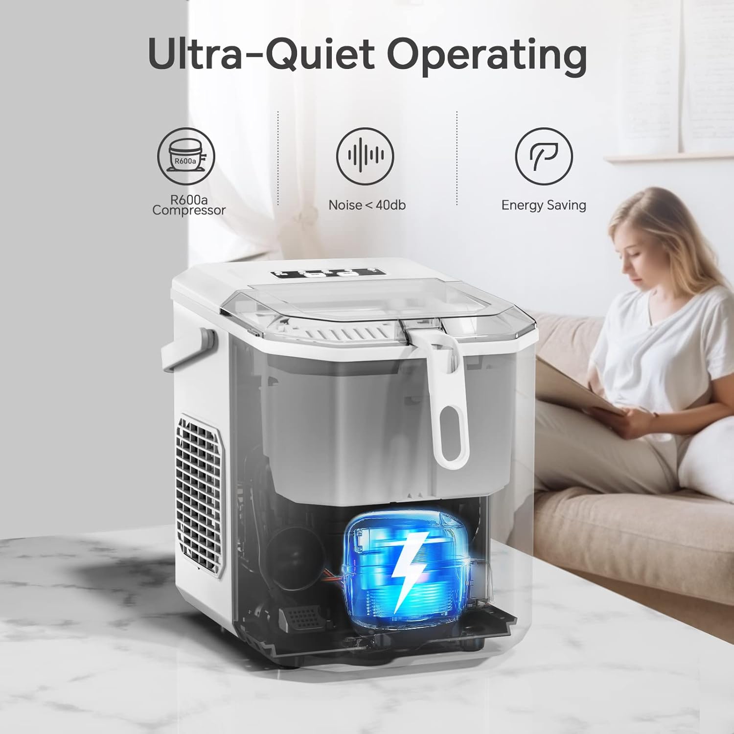 Antarctic Star Portable Ice Maker, self-cleaning, makes 9 cubes in 6 minutes, 26.5 lbs/24h, includes ice scoop and basket, 2 ice cube sizes for home,