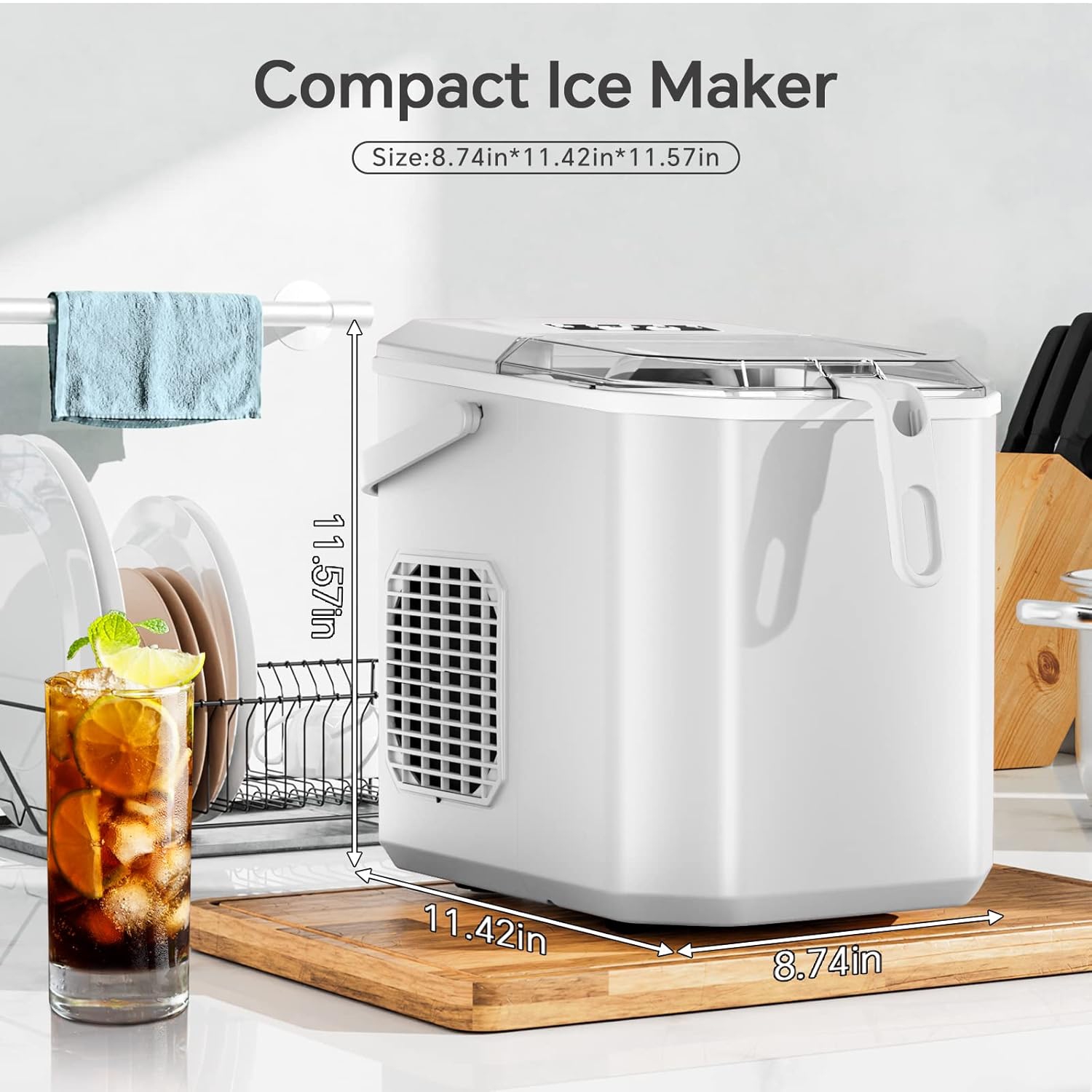 Antarctic Star Portable Ice Maker, self-cleaning, makes 9 cubes in 6 minutes, 26.5 lbs/24h, includes ice scoop and basket, 2 ice cube sizes for home,