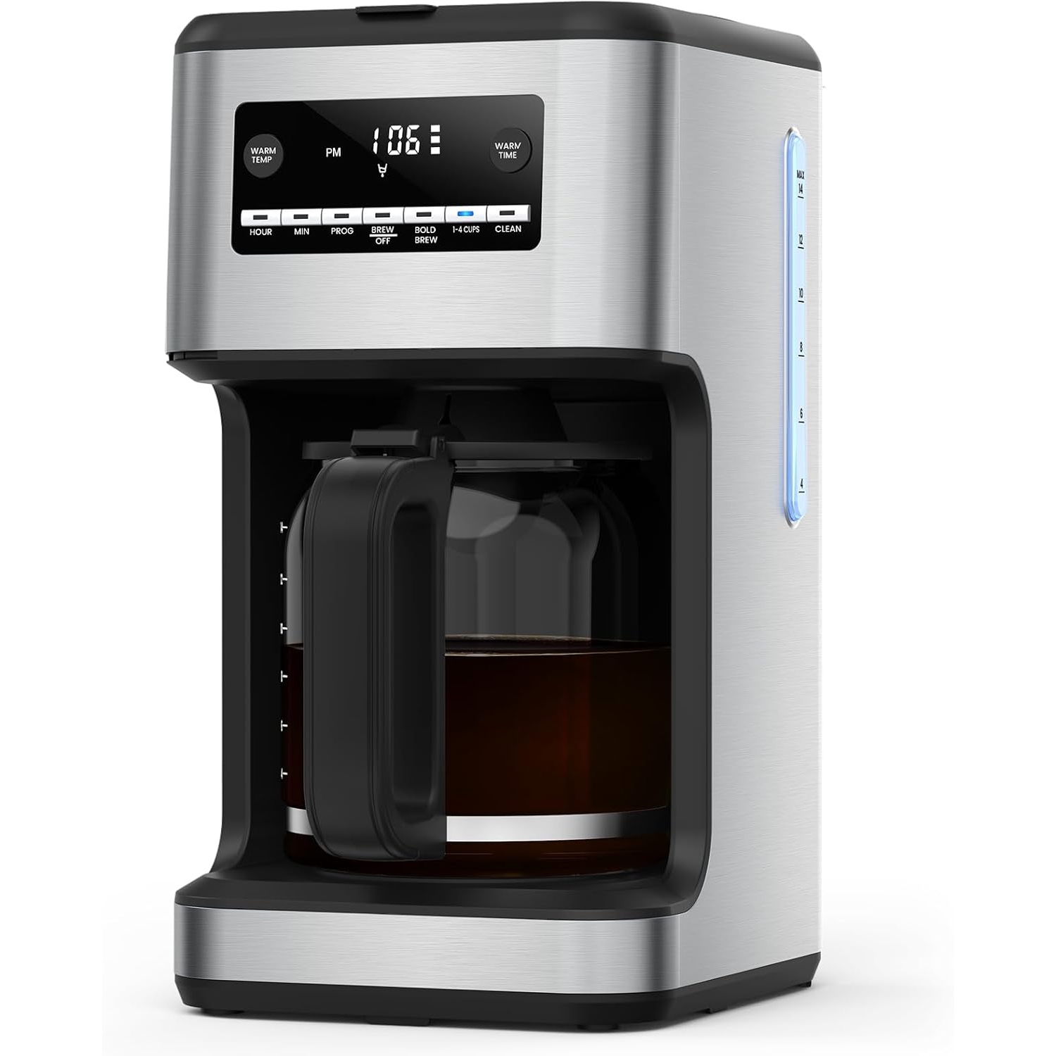 14-Cup Coffee Maker, 24-Hour Programmable Coffee Brewer, Keep Warm, Drip Free, Washable Filter, Stainless Steel, Silver