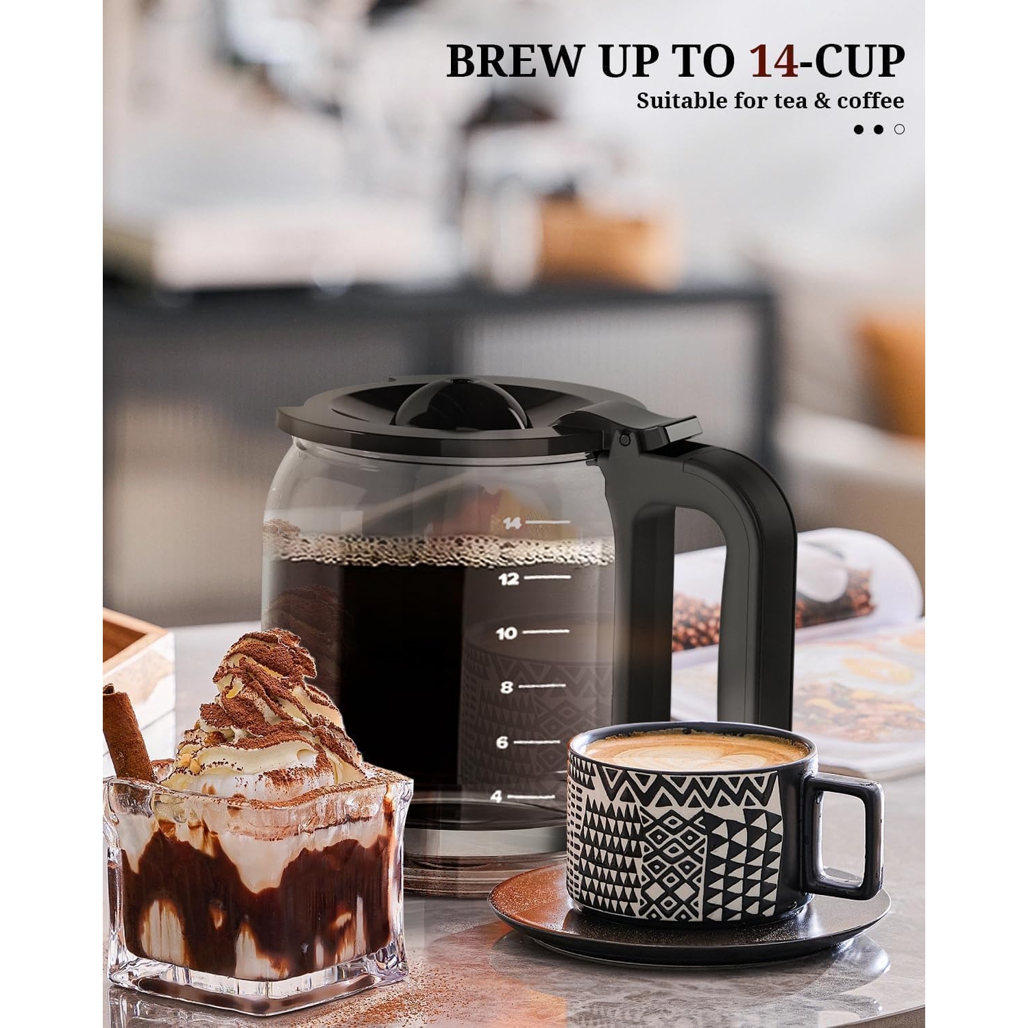 14-Cup Coffee Maker, 24-Hour Programmable Coffee Brewer, Keep Warm, Drip Free, Washable Filter, Stainless Steel, Silver