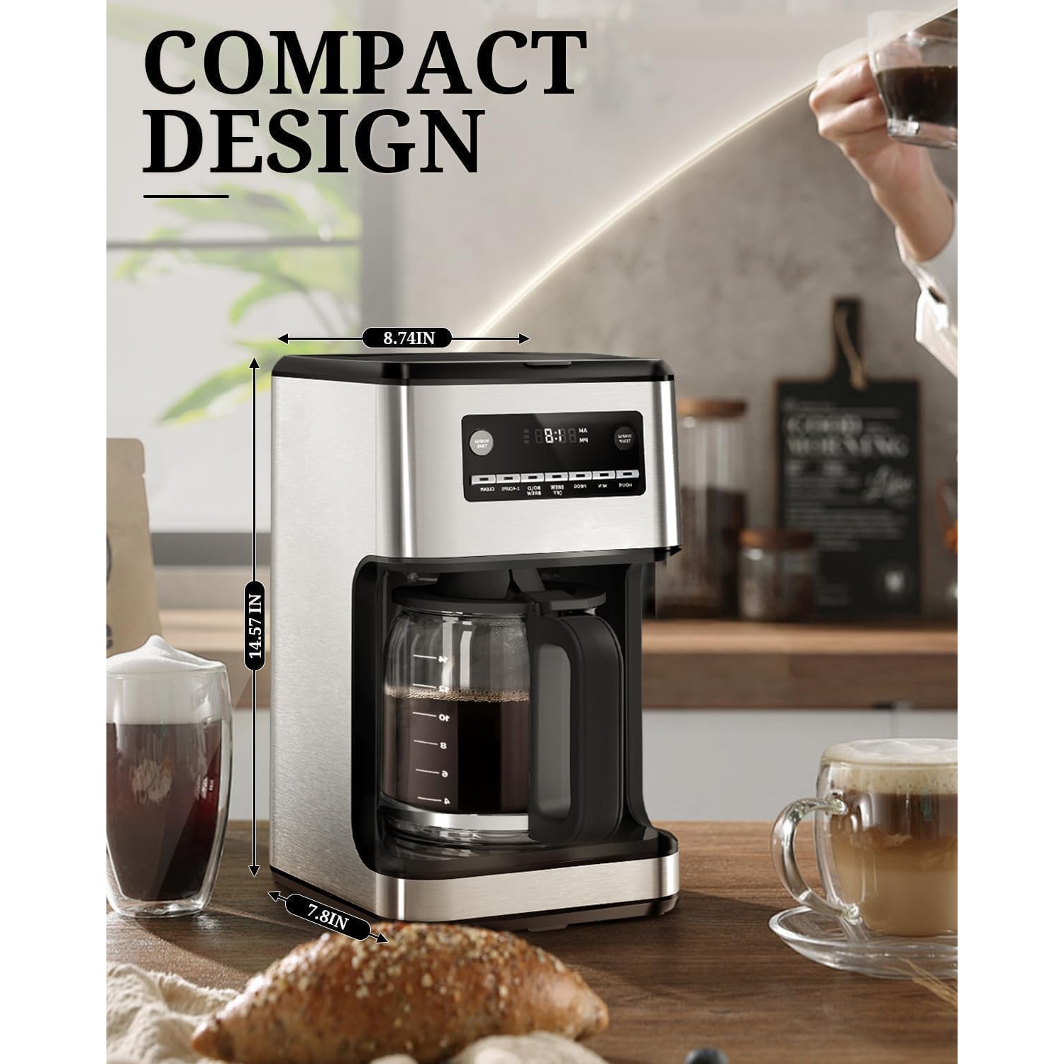 14-Cup Coffee Maker, 24-Hour Programmable Coffee Brewer, Keep Warm, Drip Free, Washable Filter, Stainless Steel, Silver