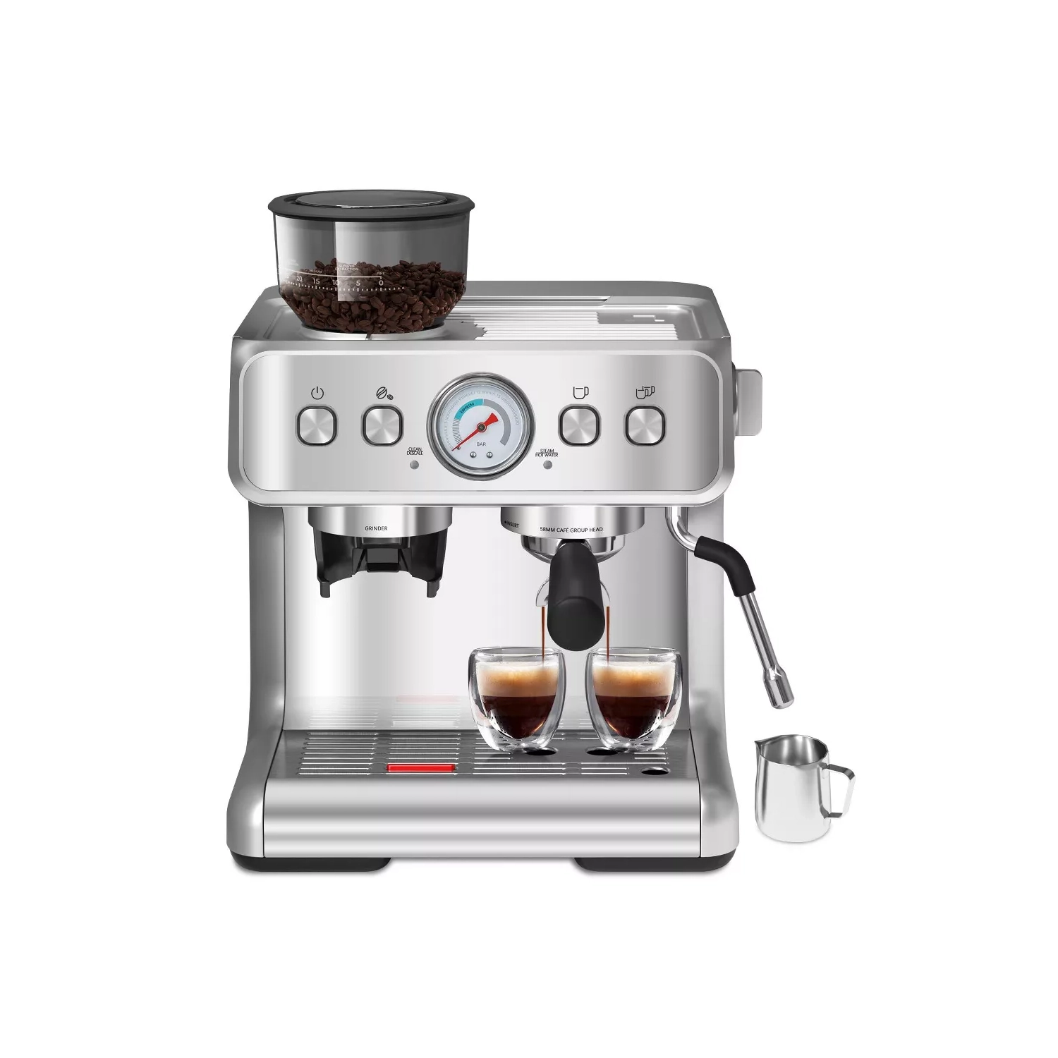 Espresso Machines with grinder, 20 Bar Professional Espresso Maker with Milk Frother Steam Wand&Removable Water Tan for Home,Stainless Steel