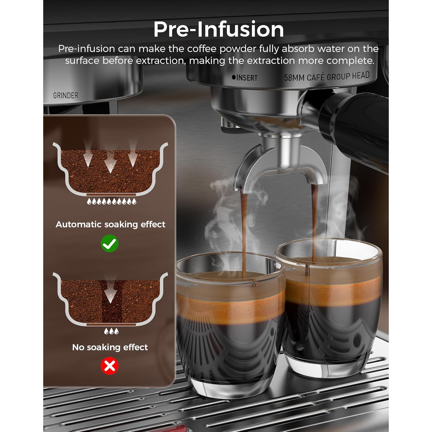 Espresso Machines with grinder, 20 Bar Professional Espresso Maker with Milk Frother Steam Wand&Removable Water Tan for Home,Stainless Steel