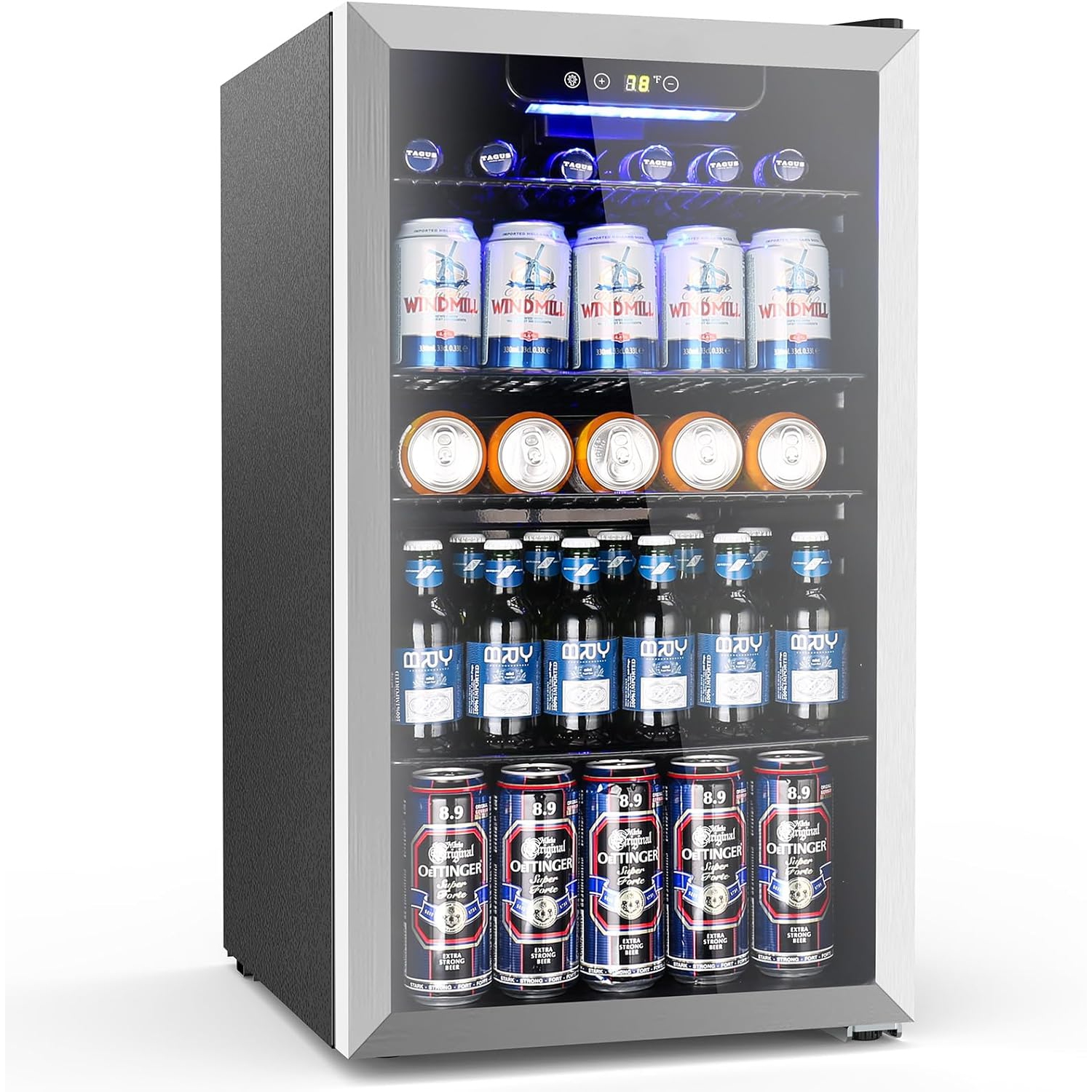 Antarctic Star Small Drink Dispenser with Clear Front Door, Beverage Refrigerator Cooler-120 Can Mini Fridge Glass Door, Silver