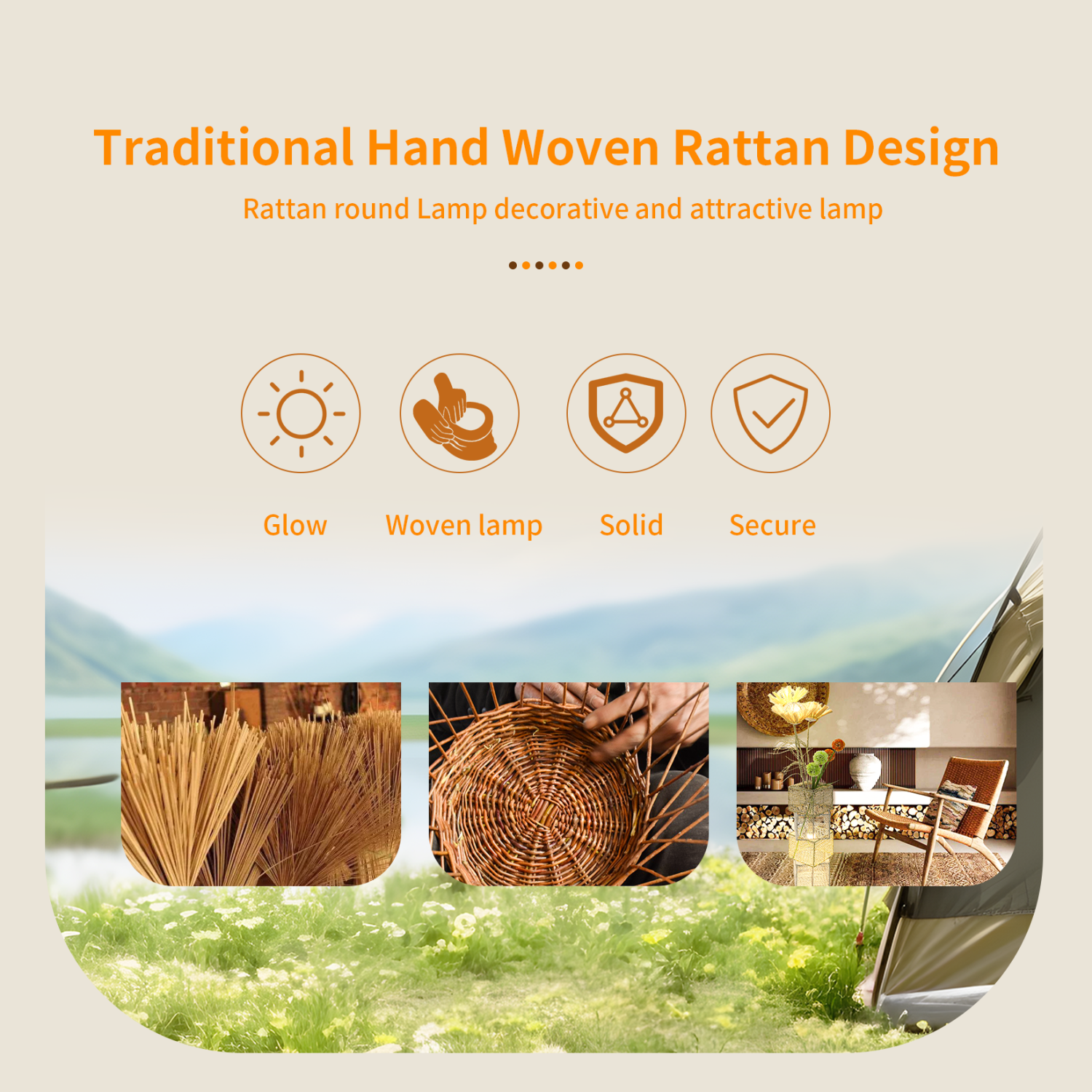 Decorative Pastoral Led Floor Lamp Hand-Woven Rattan Wicker Art Floor Standing Lamps Accents for Home, Living Area, Hotel