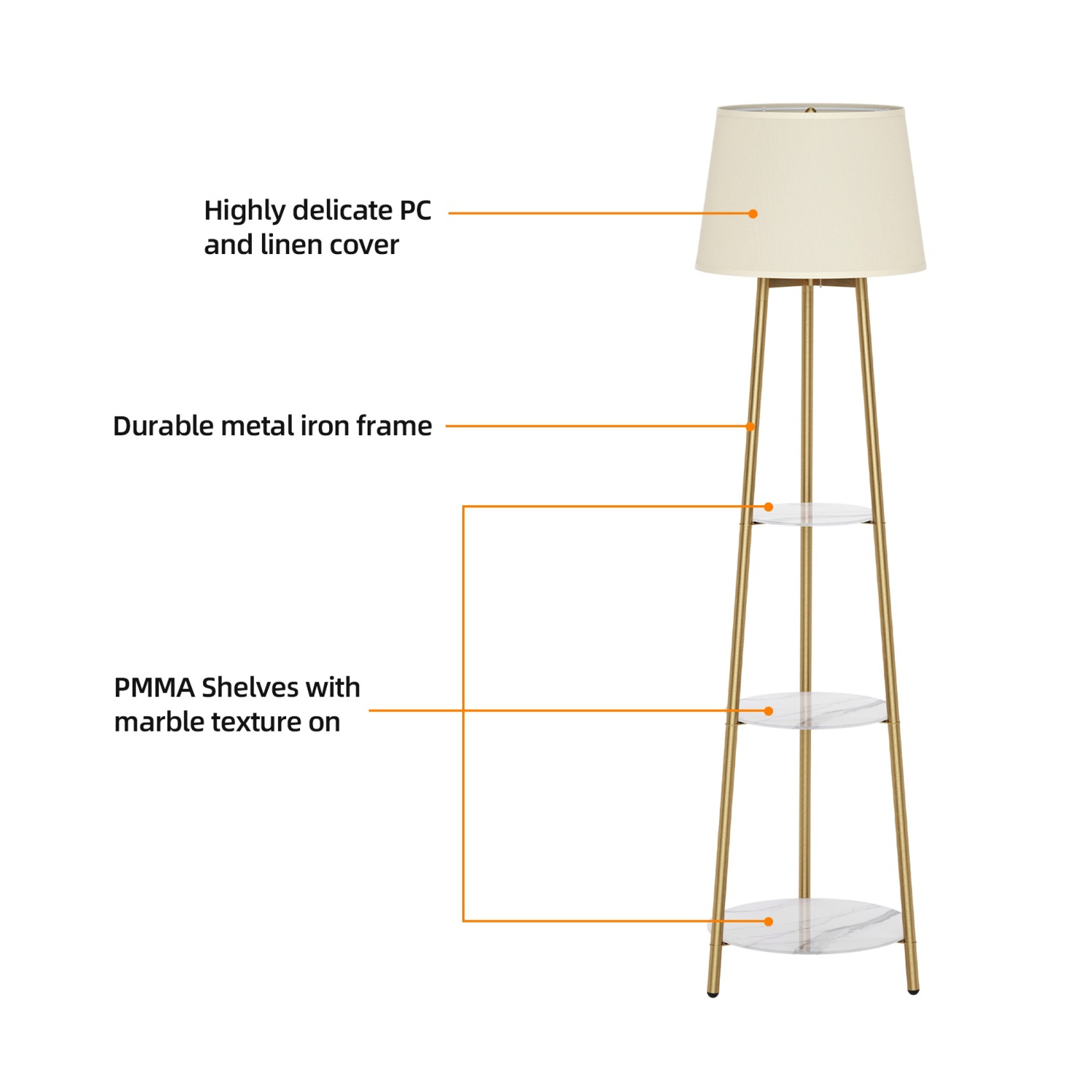 Modern LED lampadaire avec 3 tablettes de présentation Trépied Lampe de plancher d'appoint Décor d'angle debout pour chambre Salon