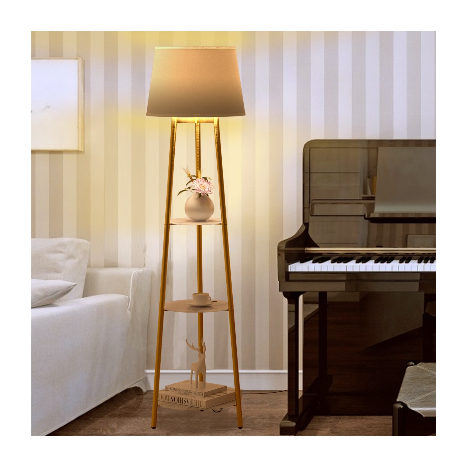 Modern LED lampadaire avec 3 tablettes de présentation Trépied Lampe de plancher d'appoint Décor d'angle debout pour chambre Salon