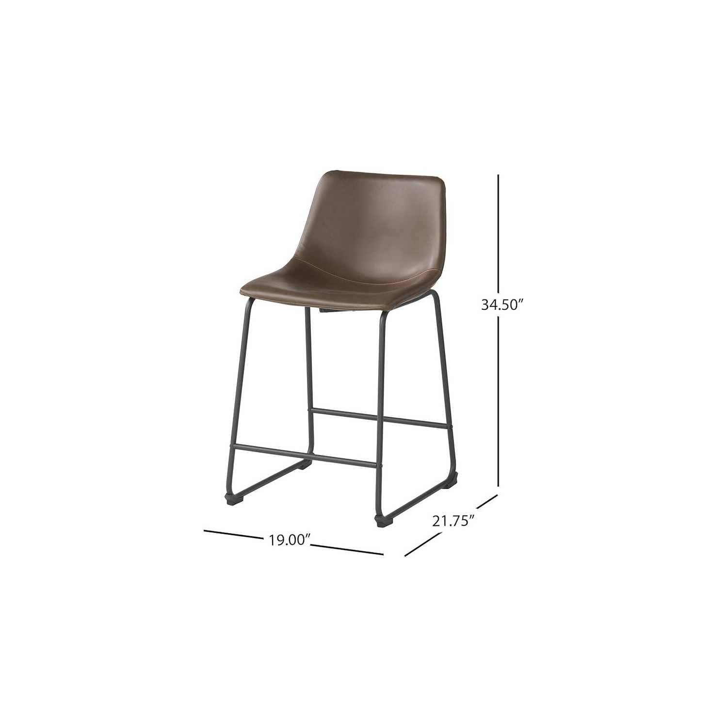 Set of 2 PU Barstool with Wide Upholstered Seat and Iron Frame Support, Modern Bucket Barstool with Back and Footrest, for Home Kitchen Counter