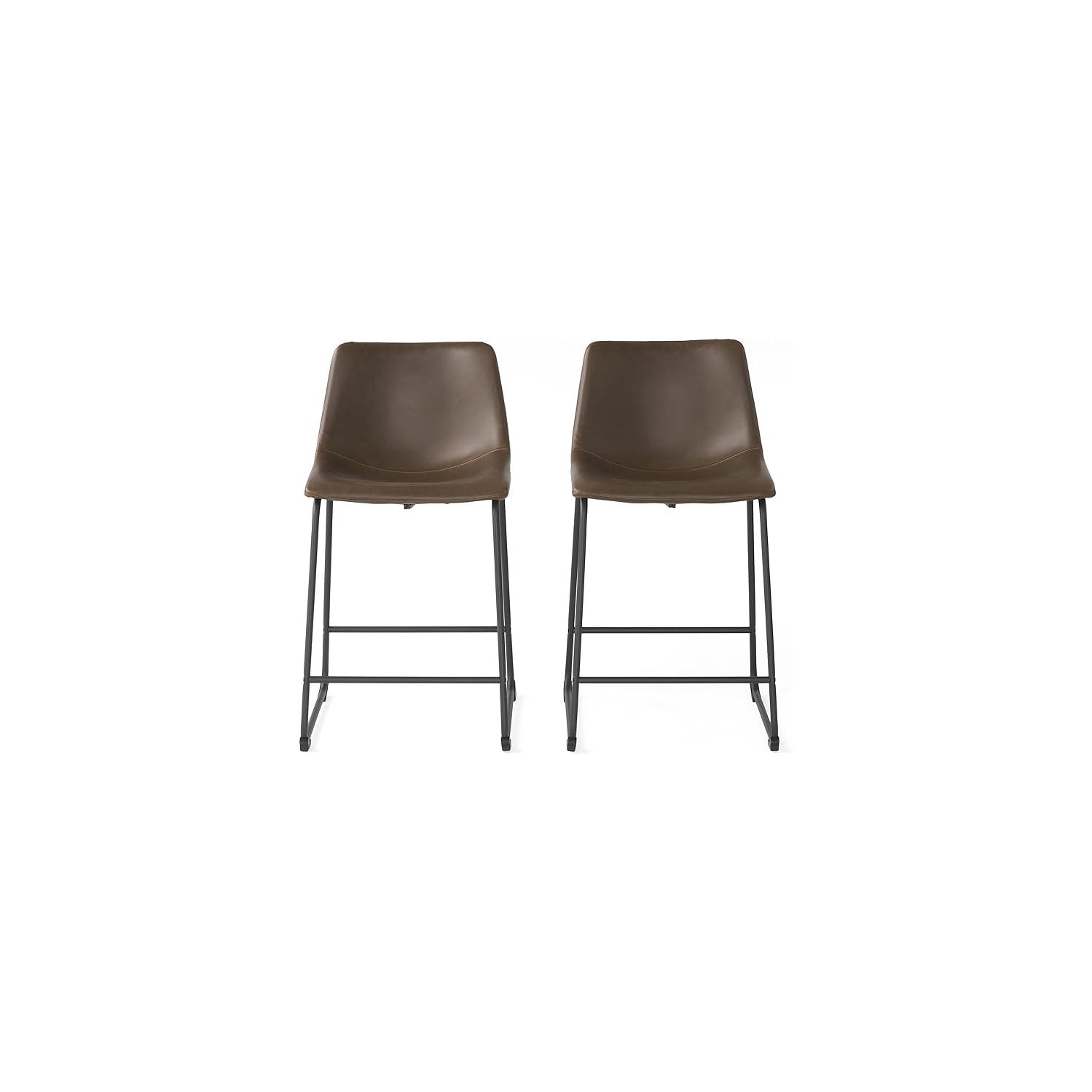 Set of 2 PU Barstool with Wide Upholstered Seat and Iron Frame Support, Modern Bucket Barstool with Back and Footrest, for Home Kitchen Counter
