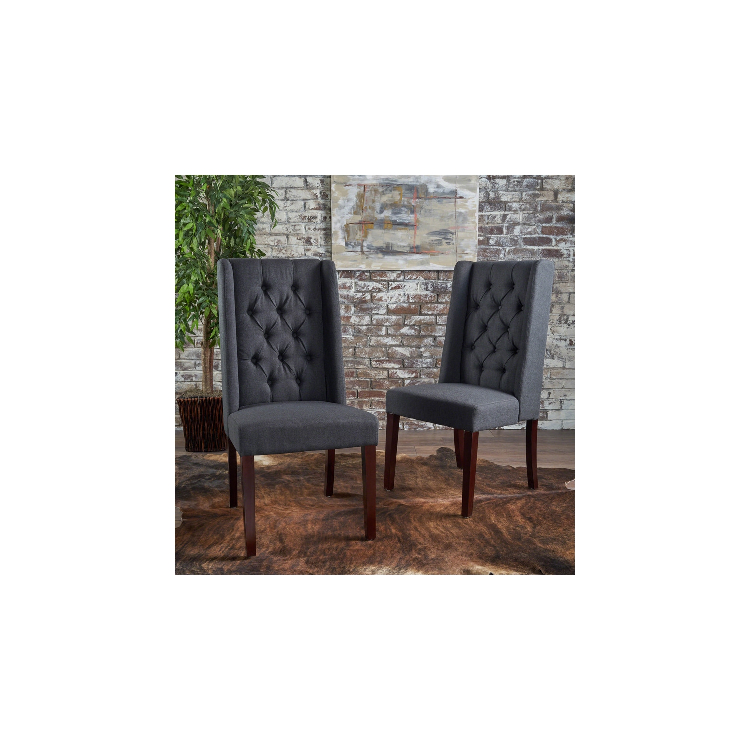Dining Chairs, Set of 2, Charcoal