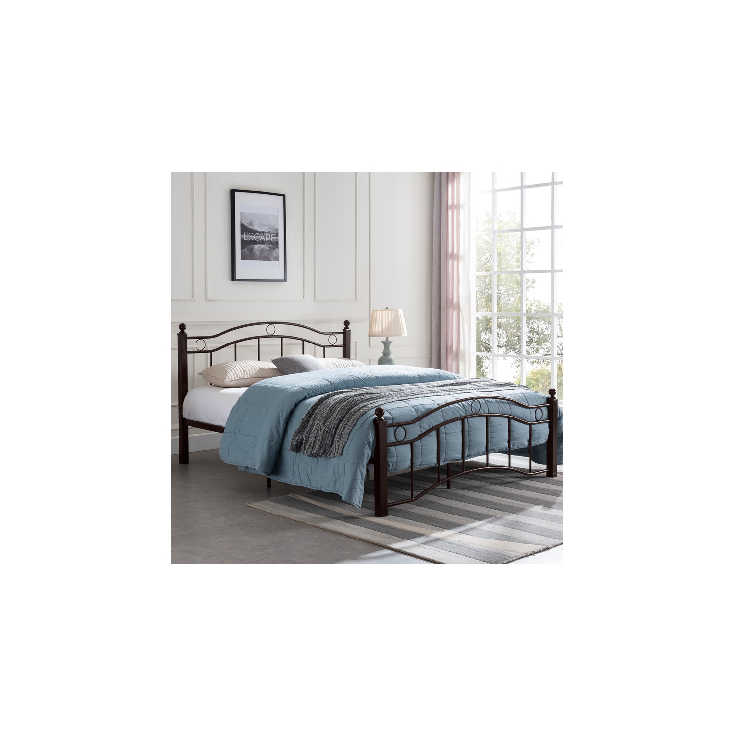 King Size Metal Bed Frame, Under Bed Storage Space, No Box Spring Needed, Durable Use, Copper