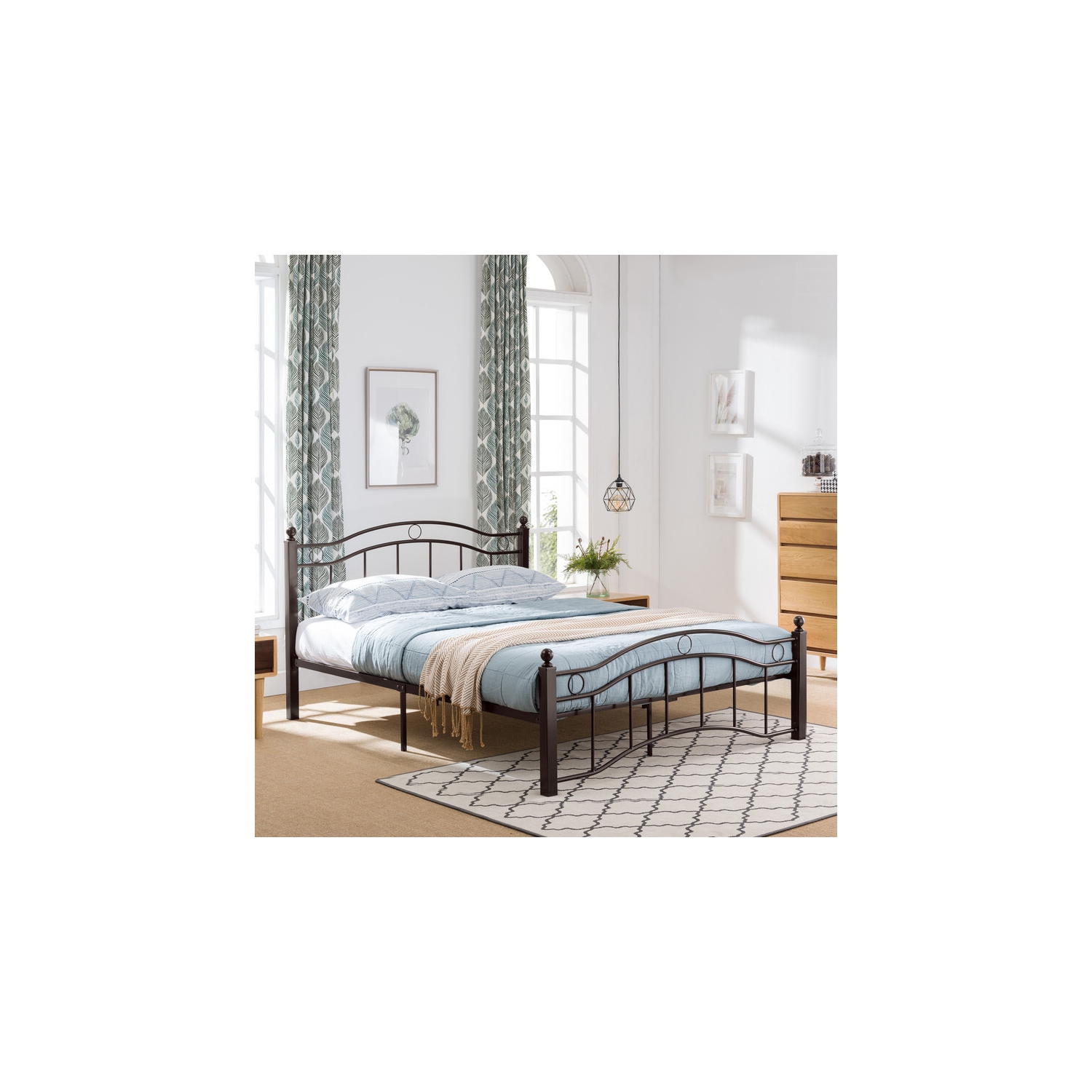 King Size Metal Bed Frame, Under Bed Storage Space, No Box Spring Needed, Durable Use, Copper