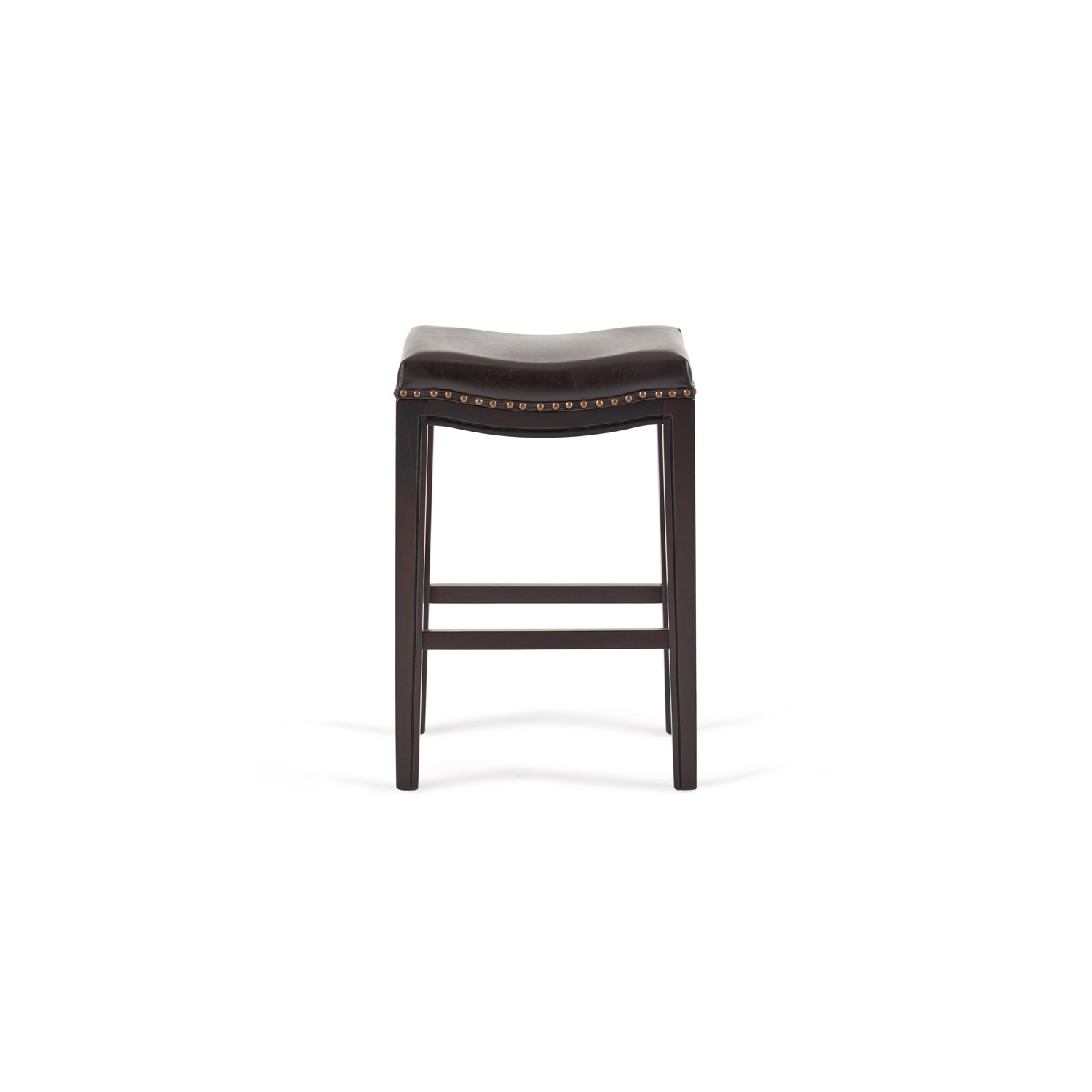 Ensemble de 2 tabourets de bar en cuir de polyuréthane avec pattes en bois massif sans dossier Chaise de cuisine siège selle STUDDED Chaises hauteur