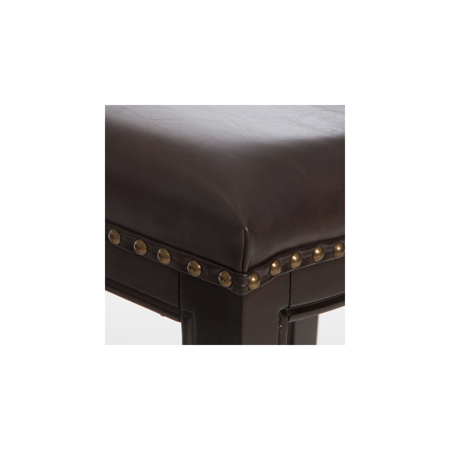 Ensemble de 2 tabourets de bar en cuir de polyuréthane avec pattes en bois massif sans dossier Chaise de cuisine siège selle STUDDED Chaises hauteur