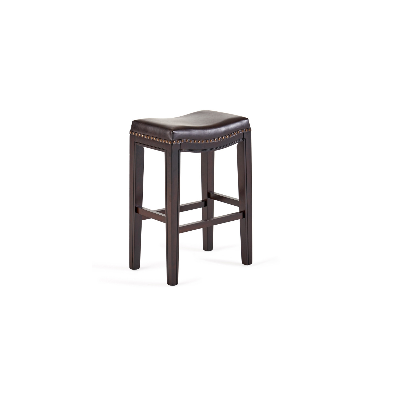 Ensemble de 2 tabourets de bar en cuir de polyuréthane avec pattes en bois massif sans dossier Chaise de cuisine siège selle STUDDED Chaises hauteur