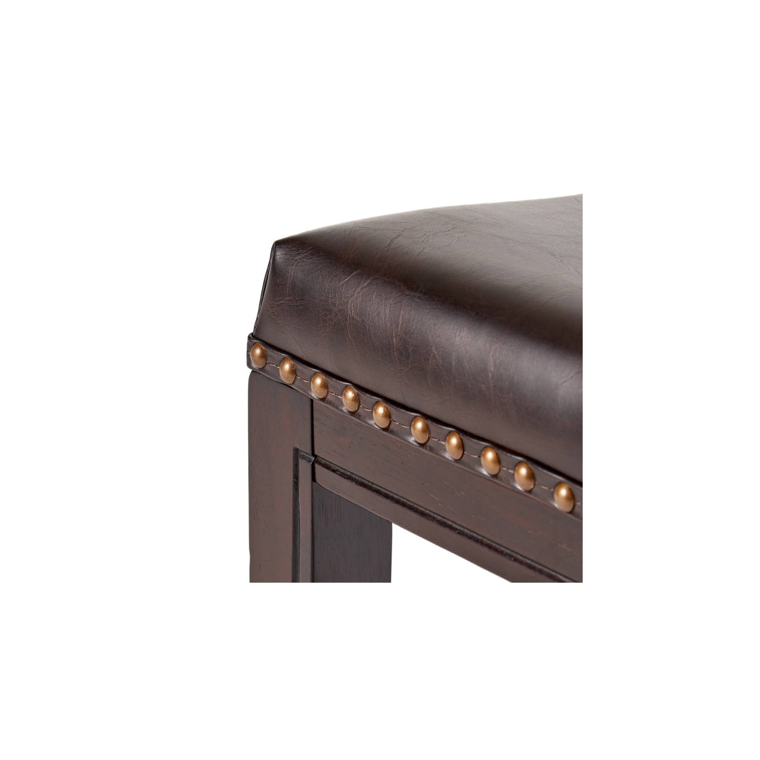 Ensemble de 2 tabourets de bar en cuir de polyuréthane avec pattes en bois massif sans dossier Chaise de cuisine siège selle STUDDED Chaises hauteur