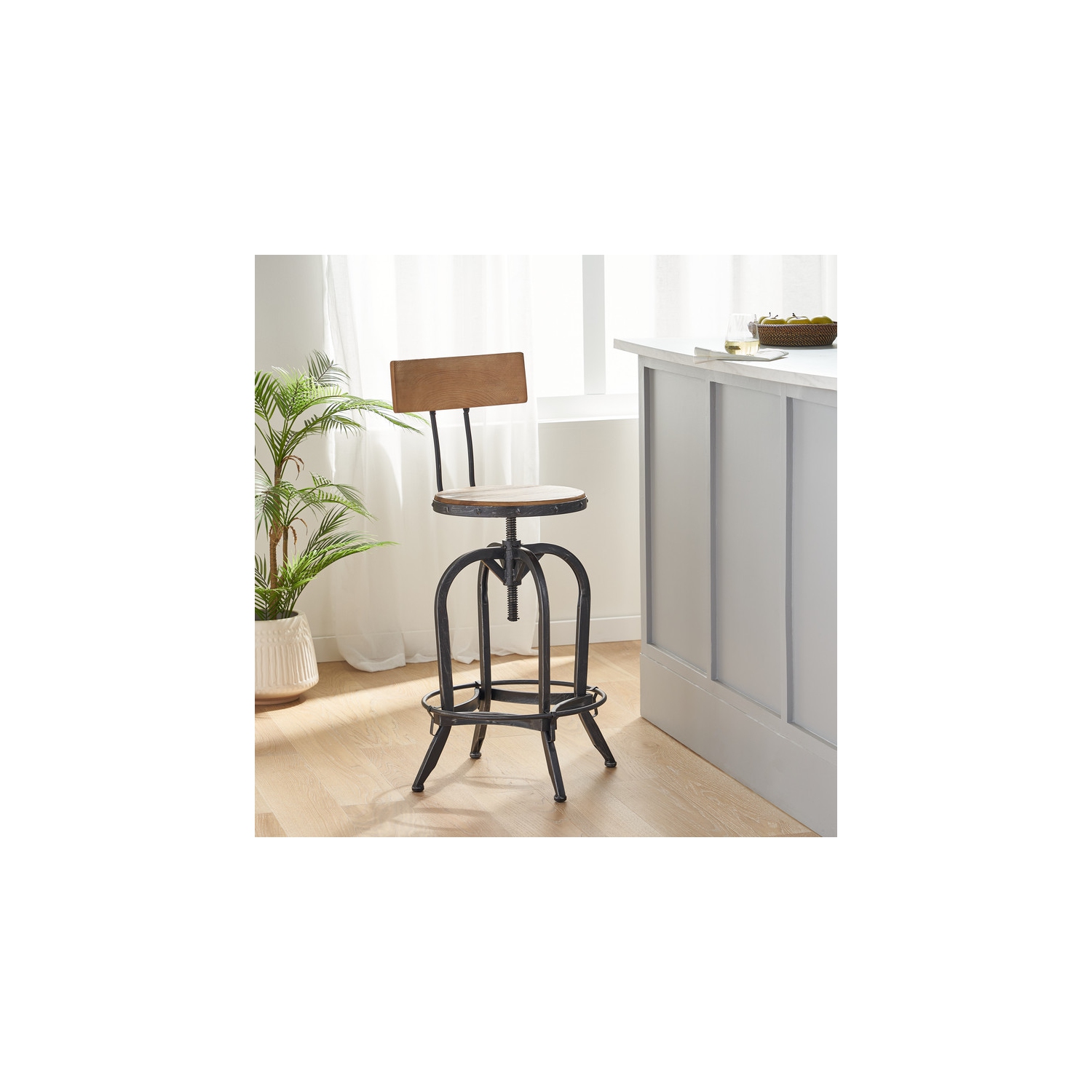 Tabouret de bar avec dossier de tabouret en bois de sapin, tabourets de bar en bois naturel pour salle à manger Cuisine Comptoir et maison,