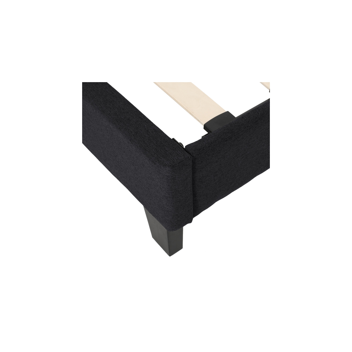 Très grand cadre de lit plateforme rembourré avec coutures carrées capitonnées contemporaines, assemblage facile, noir