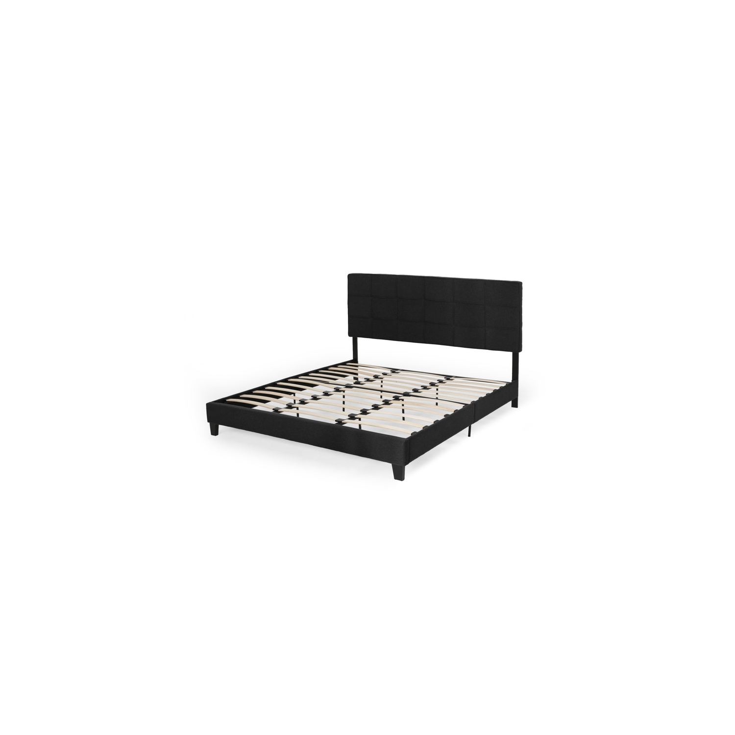 Très grand cadre de lit plateforme rembourré avec coutures carrées capitonnées contemporaines, assemblage facile, noir