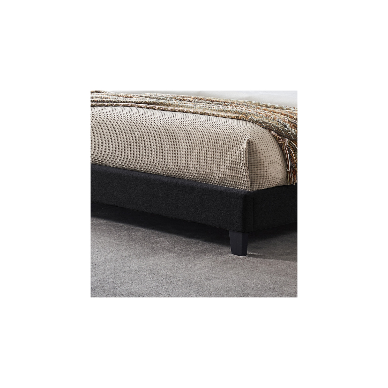 Très grand cadre de lit plateforme rembourré avec coutures carrées capitonnées contemporaines, assemblage facile, noir