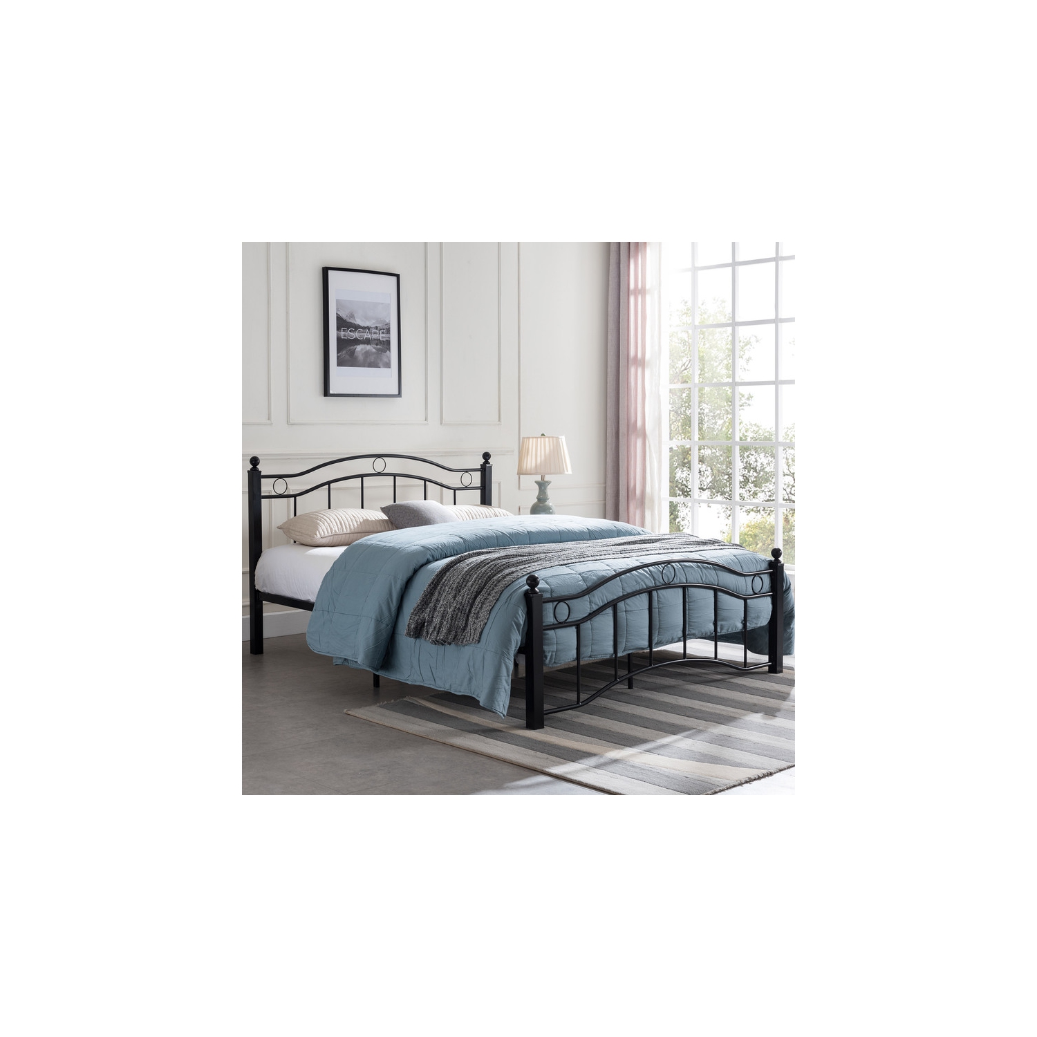 King Size Metal Bed Frame, Under Bed Storage Space, No Box Spring Needed, Durable Use, Black