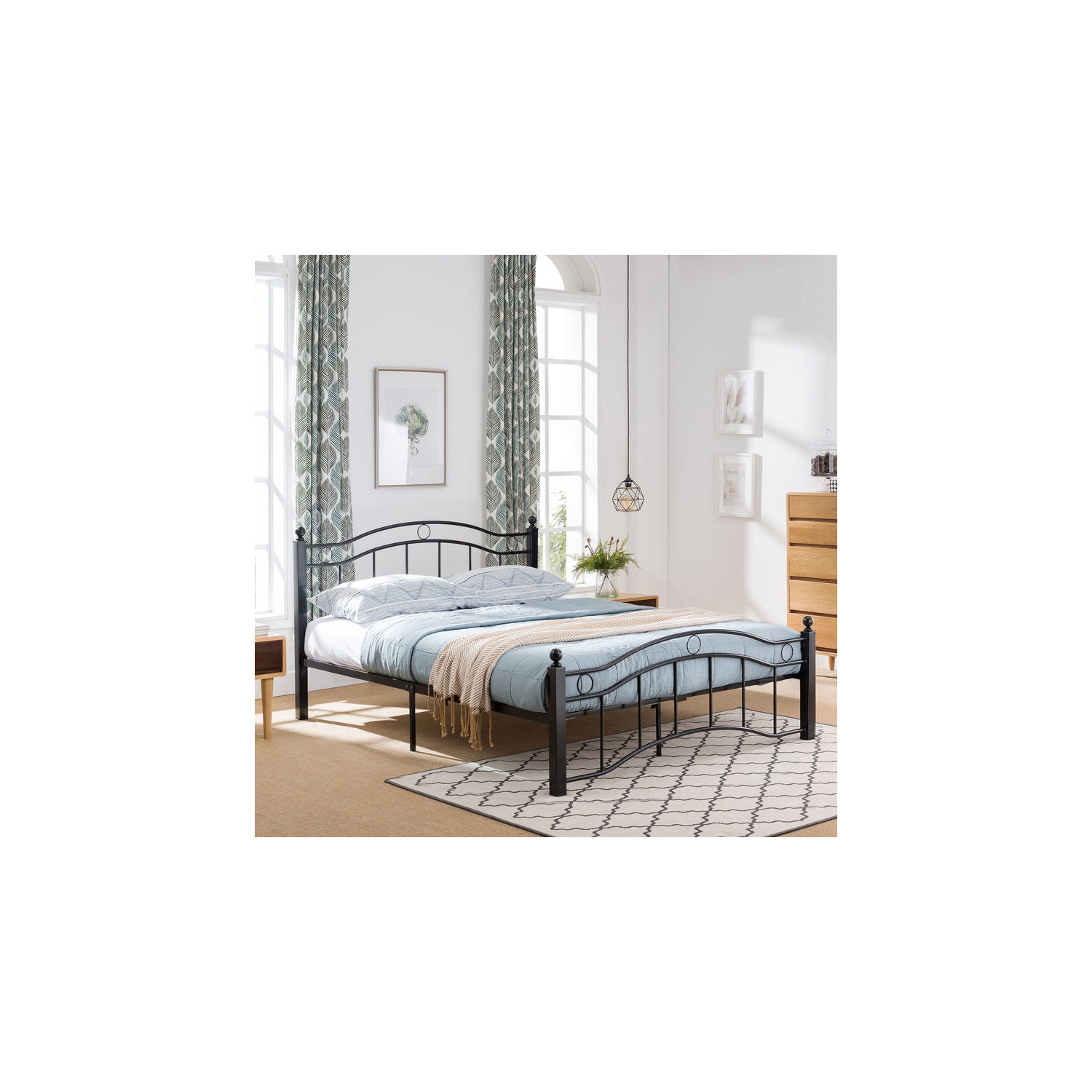 King Size Metal Bed Frame, Under Bed Storage Space, No Box Spring Needed, Durable Use, Black