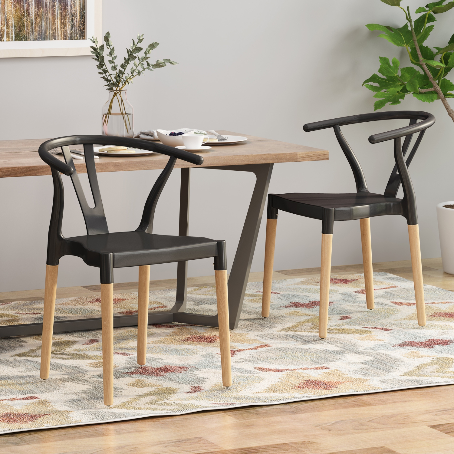 Plastic Dining Chair Set of 2 - Modern Style with Tapered Legs - Lightweight yet Sturdy Polypropylene Injection Molded Chairs - Perfect for Indoor